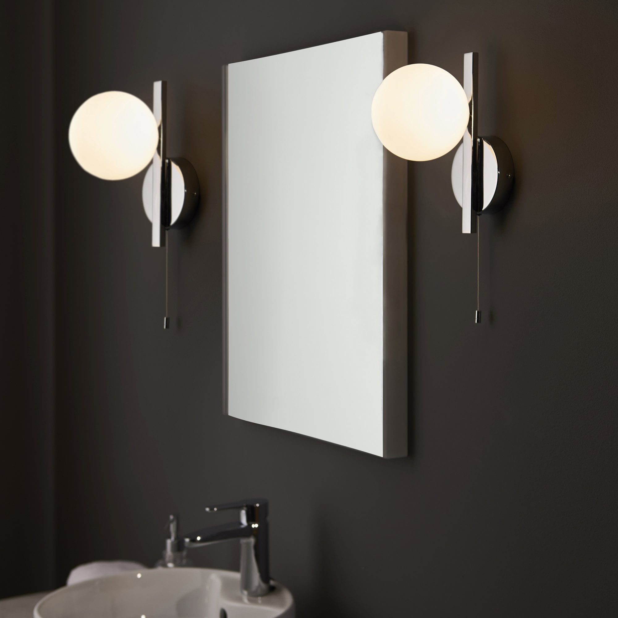 Utopia Linear Metal Wall Light - Chrome With White Globe