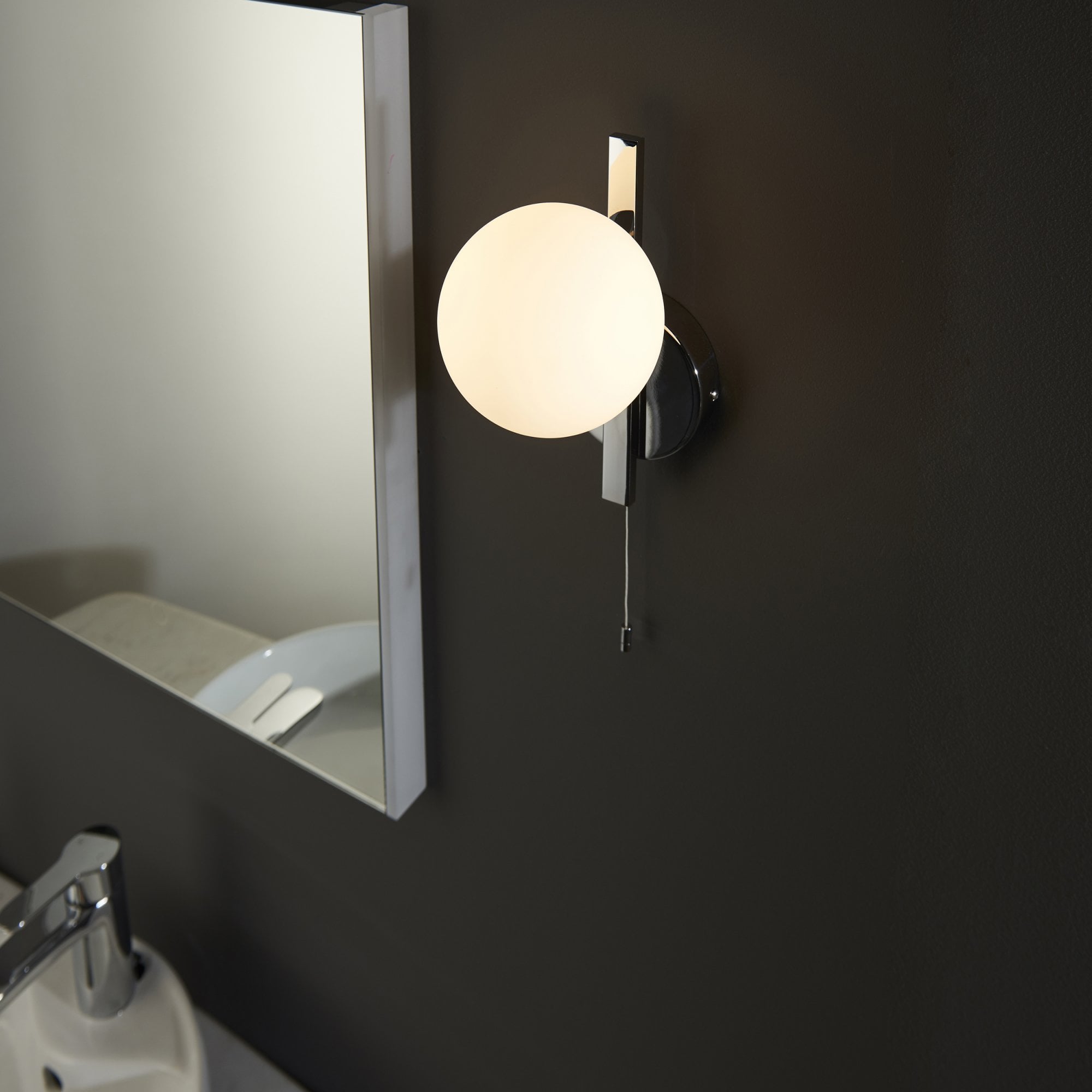 Utopia Linear Metal Wall Light - Chrome With White Globe