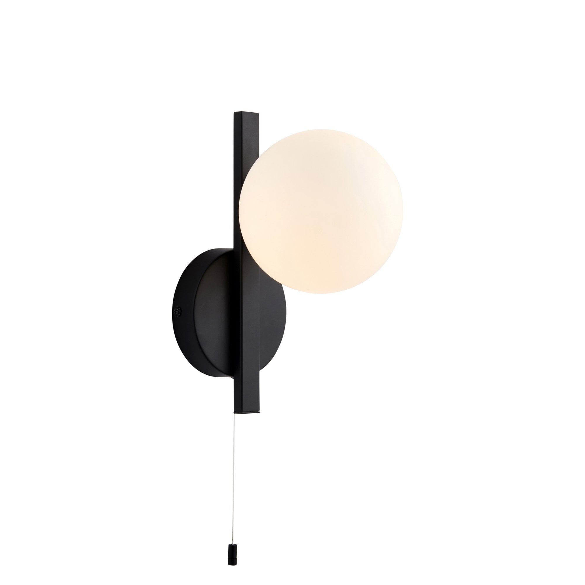 Endon Linear Metal Wall Light - Black With White Globe