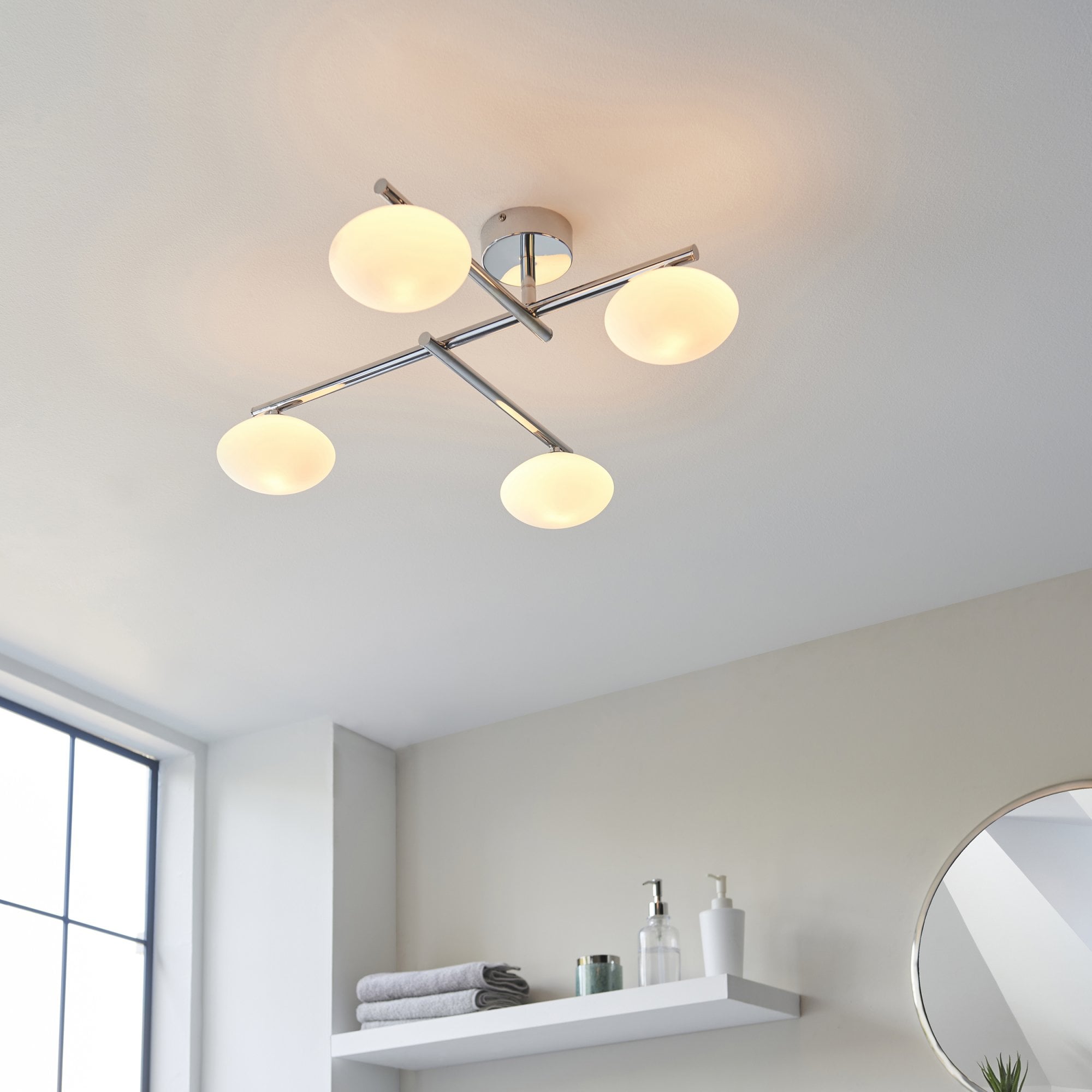 Endon Linear Metal Semi Flush Fitting - Chrome & White Globes