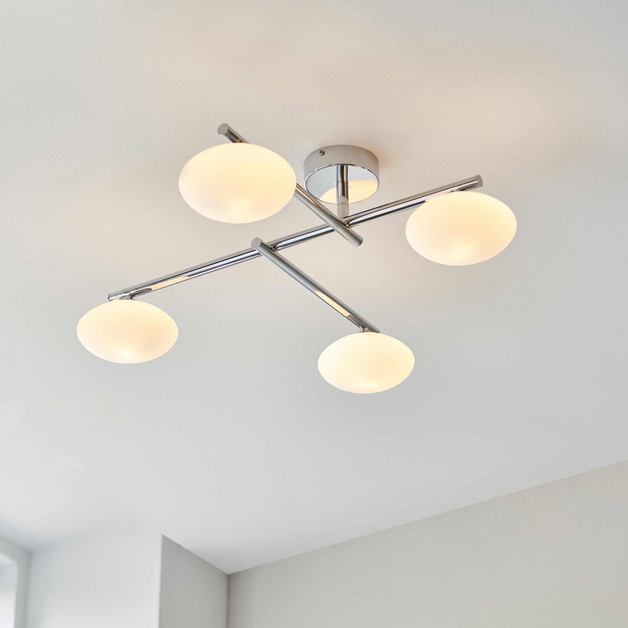 Utopia Linear Metal Semi Flush Fitting - Chrome With 4 White Globe