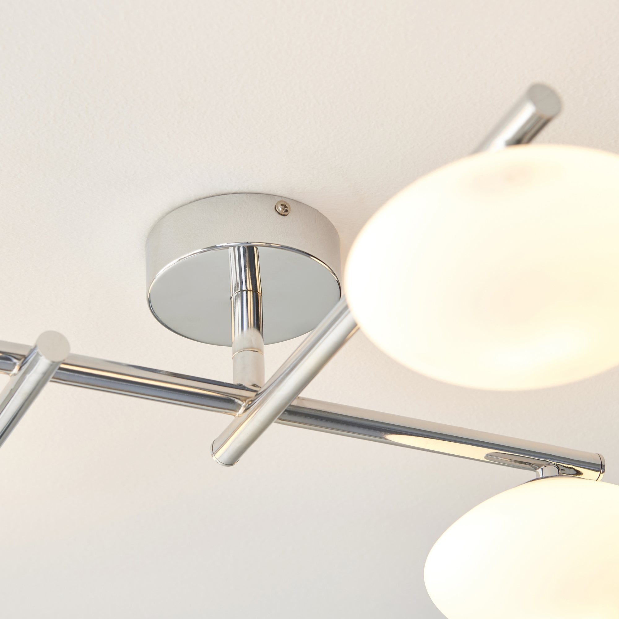 Utopia Linear Metal Semi Flush Fitting - Chrome With 4 White Globe