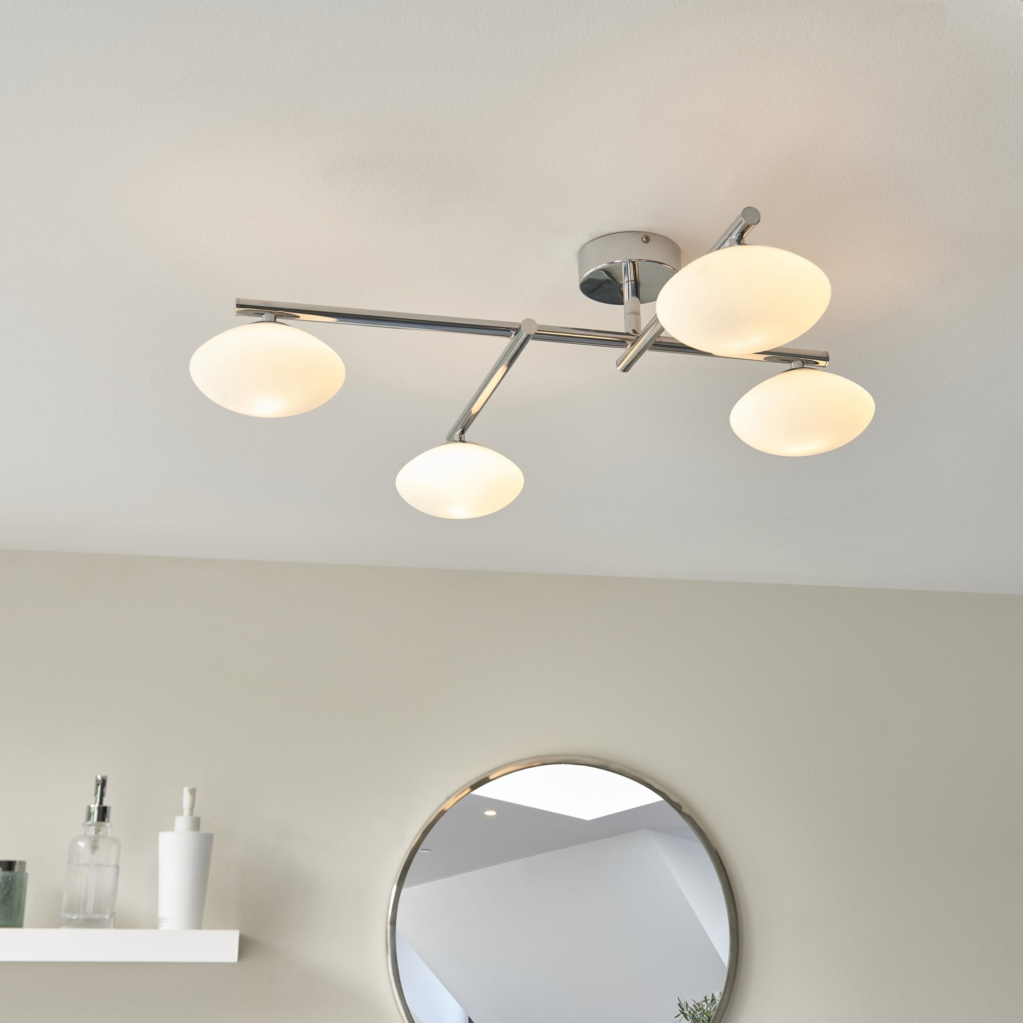 Utopia Linear Metal Semi Flush Fitting - Chrome With 4 White Globe