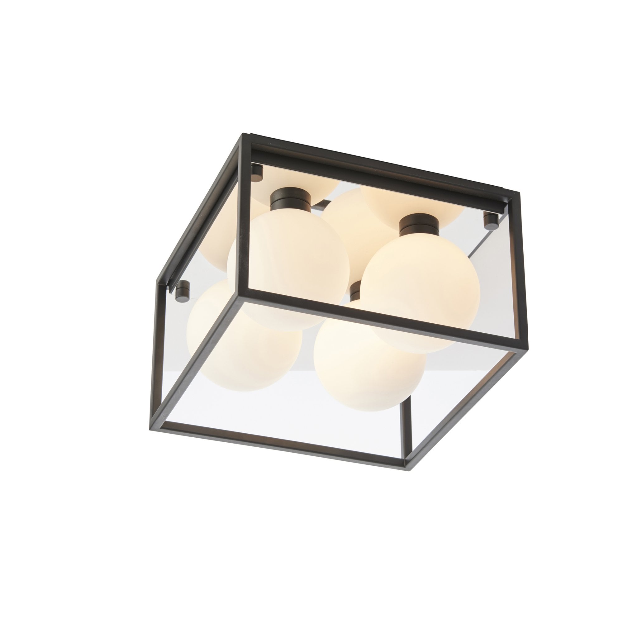 Utopia Square Box - Open Framed - Ceiling Light - Black With 4 White Globes