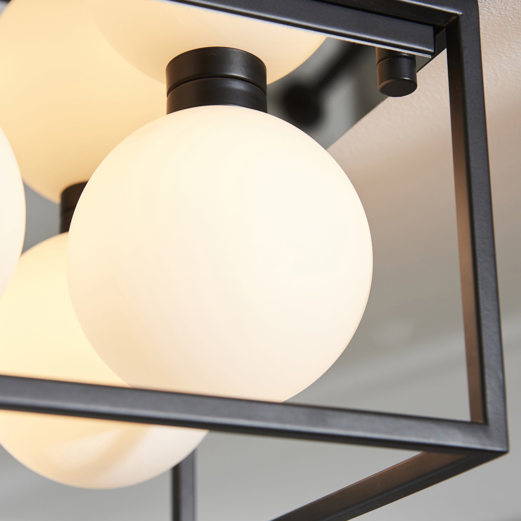 Utopia Square Box - Open Framed - Ceiling Light - Black With 4 White Globes