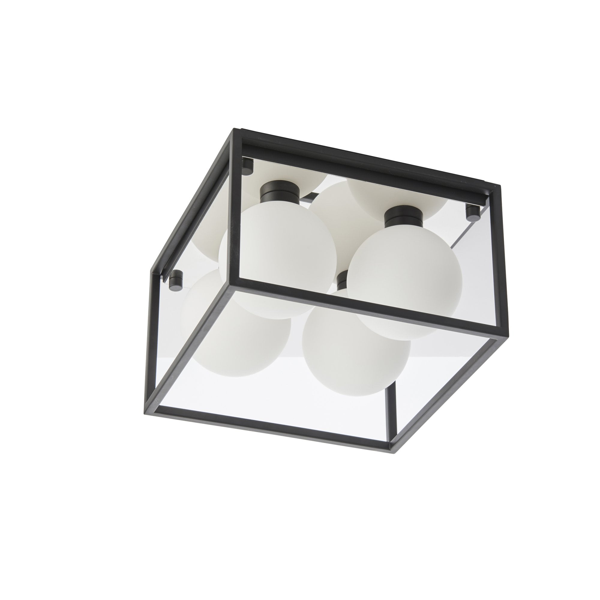 Utopia Square Box - Open Framed - Ceiling Light - Black With 4 White Globes
