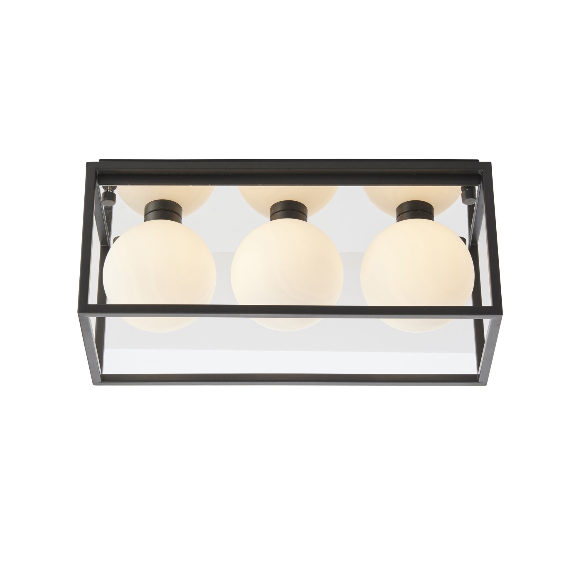 Utopia Rectangle Box - Open Framed - Ceiling Light - Black With 3 White Globes