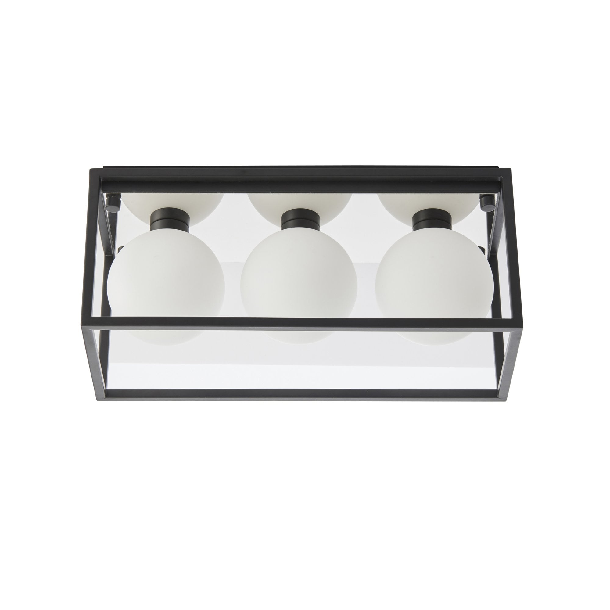 Utopia Rectangle Box - Open Framed - Ceiling Light - Black With 3 White Globes