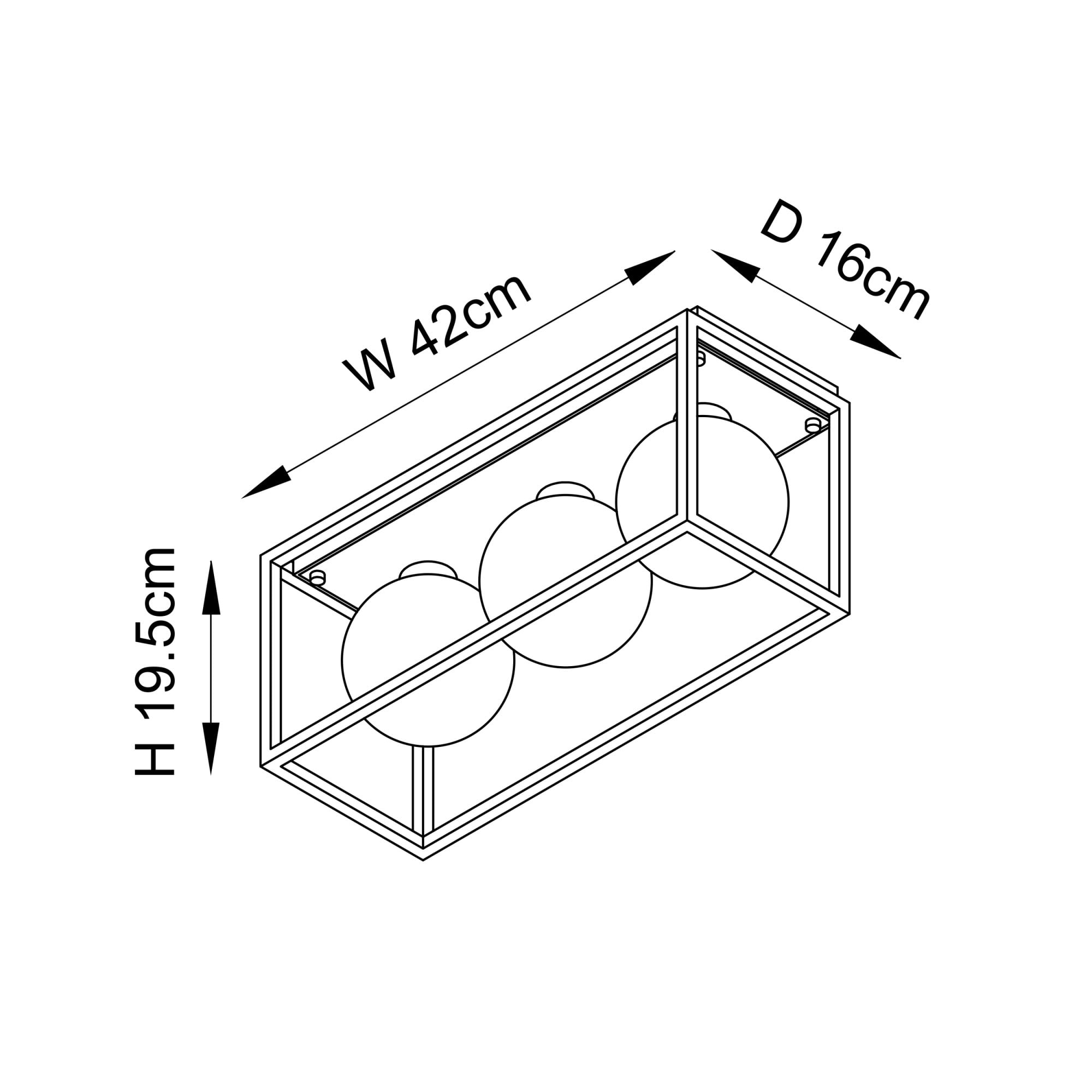 Utopia Rectangle Box - Open Framed - Ceiling Light - Black With 3 White Globes