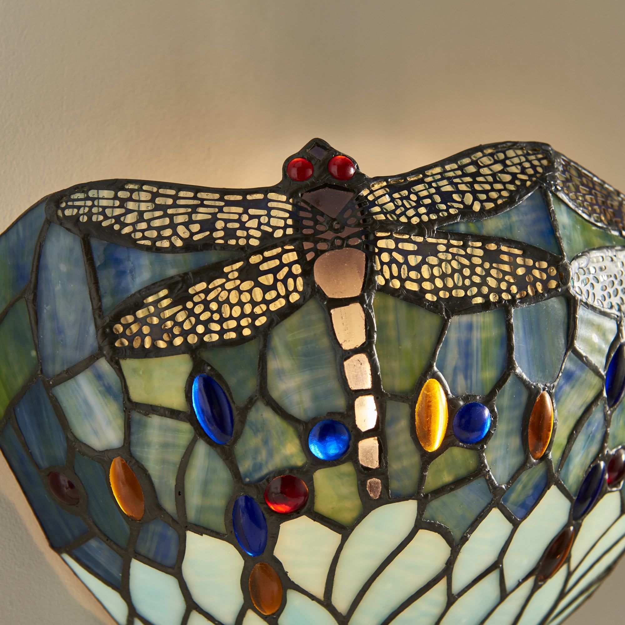Interiors 1900 Dragonfly Blue Single Wall Fitting - Tiffany Glass