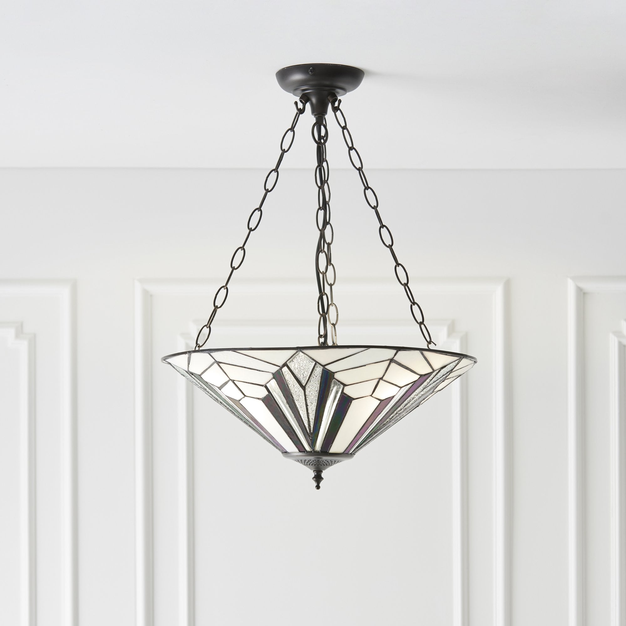 Interiors 1900 Astoria Large Inverted 3 Light Pendant - Tiffany Glass