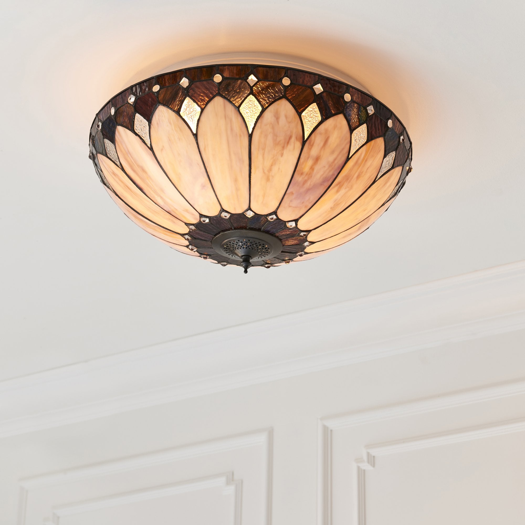 Interiors 1900 Brooklyn Large 2 Light Flush Fitting - Tiffany Glass