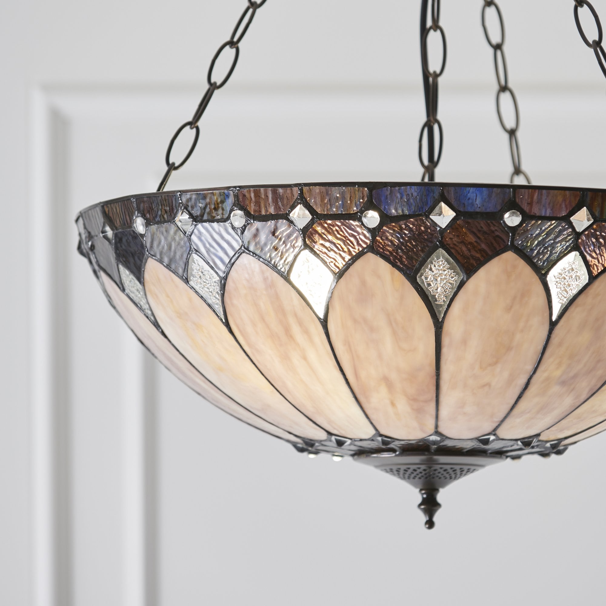 Interiors 1900 Brooklyn Large Inverted 3 Light Pendant - Tiffany Glass