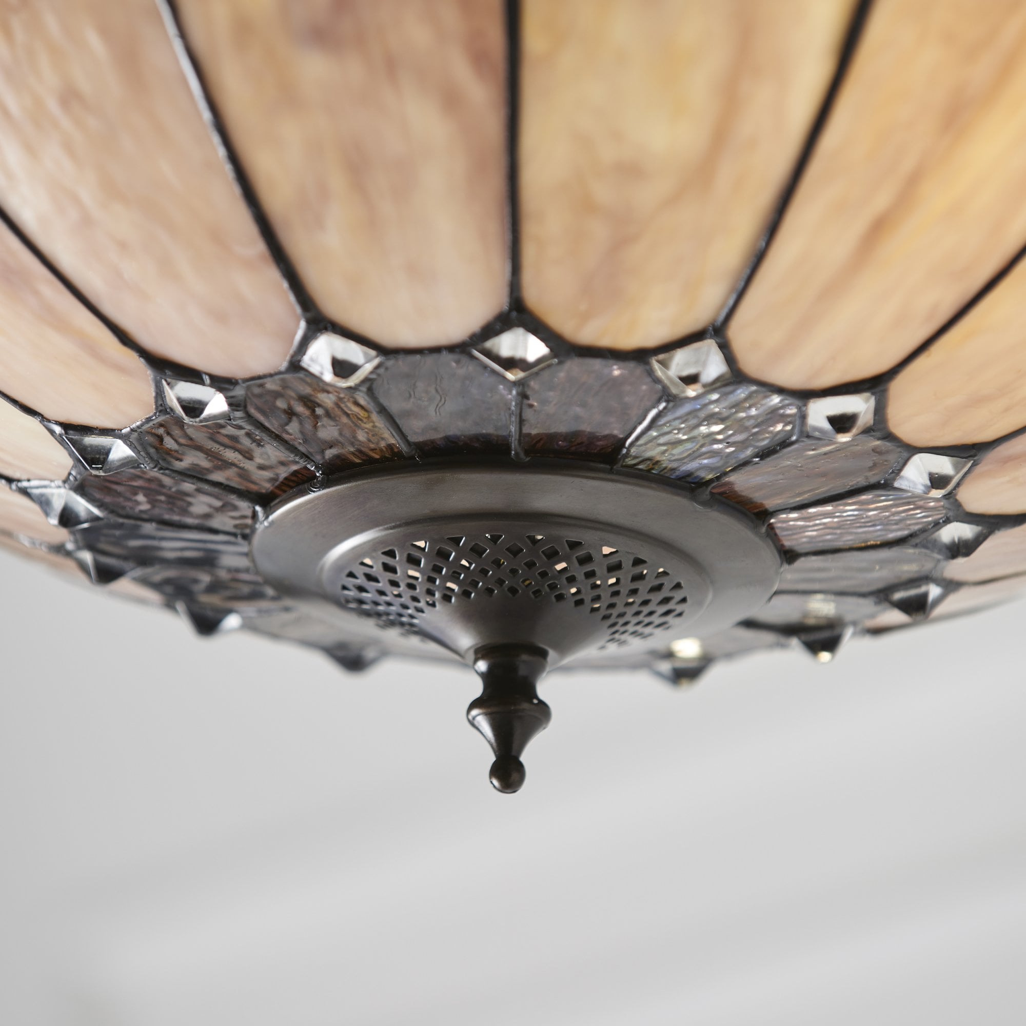 Interiors 1900 Brooklyn Large Inverted 3 Light Pendant - Tiffany Glass
