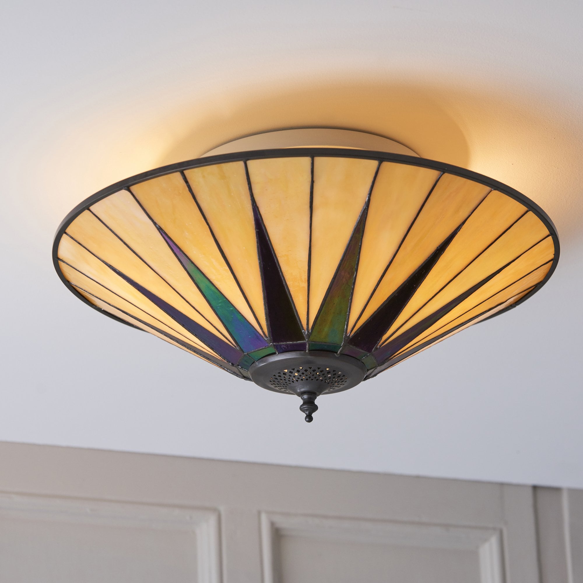 Interiors 1900 Dark Star Large 2 Light Flush Fitting - Tiffany Glass