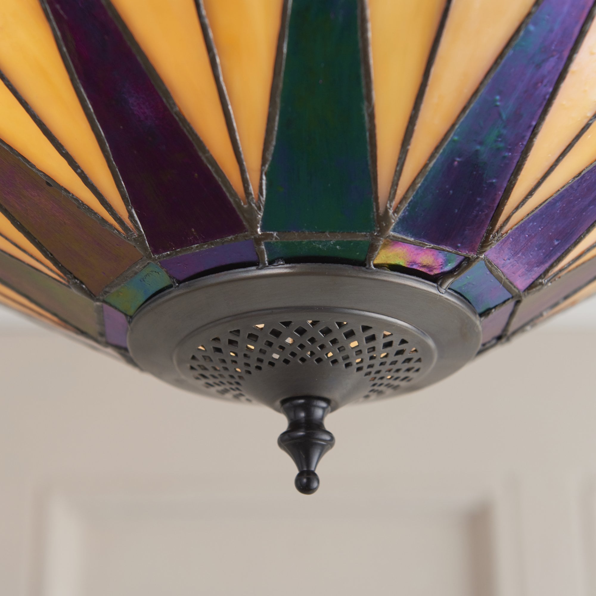Interiors 1900 Dark Star Large 3 Light Semi-Flush Fitting - Tiffany Glass