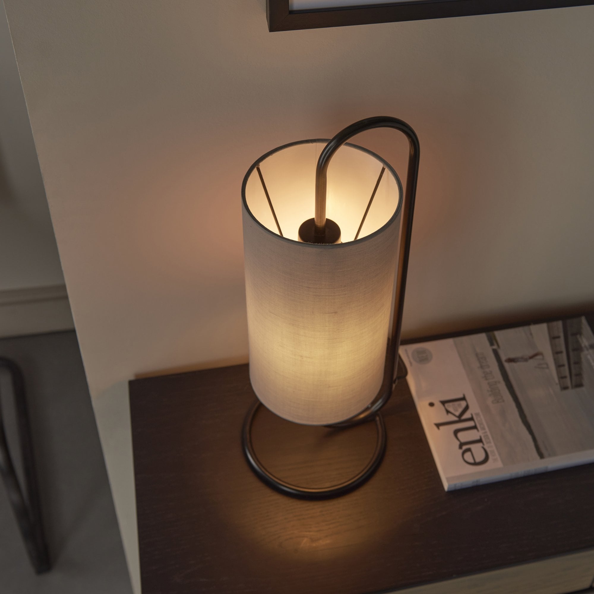 Endon Klip Metal Frame Table Lamp - Matt Black With Grey Shade - Short