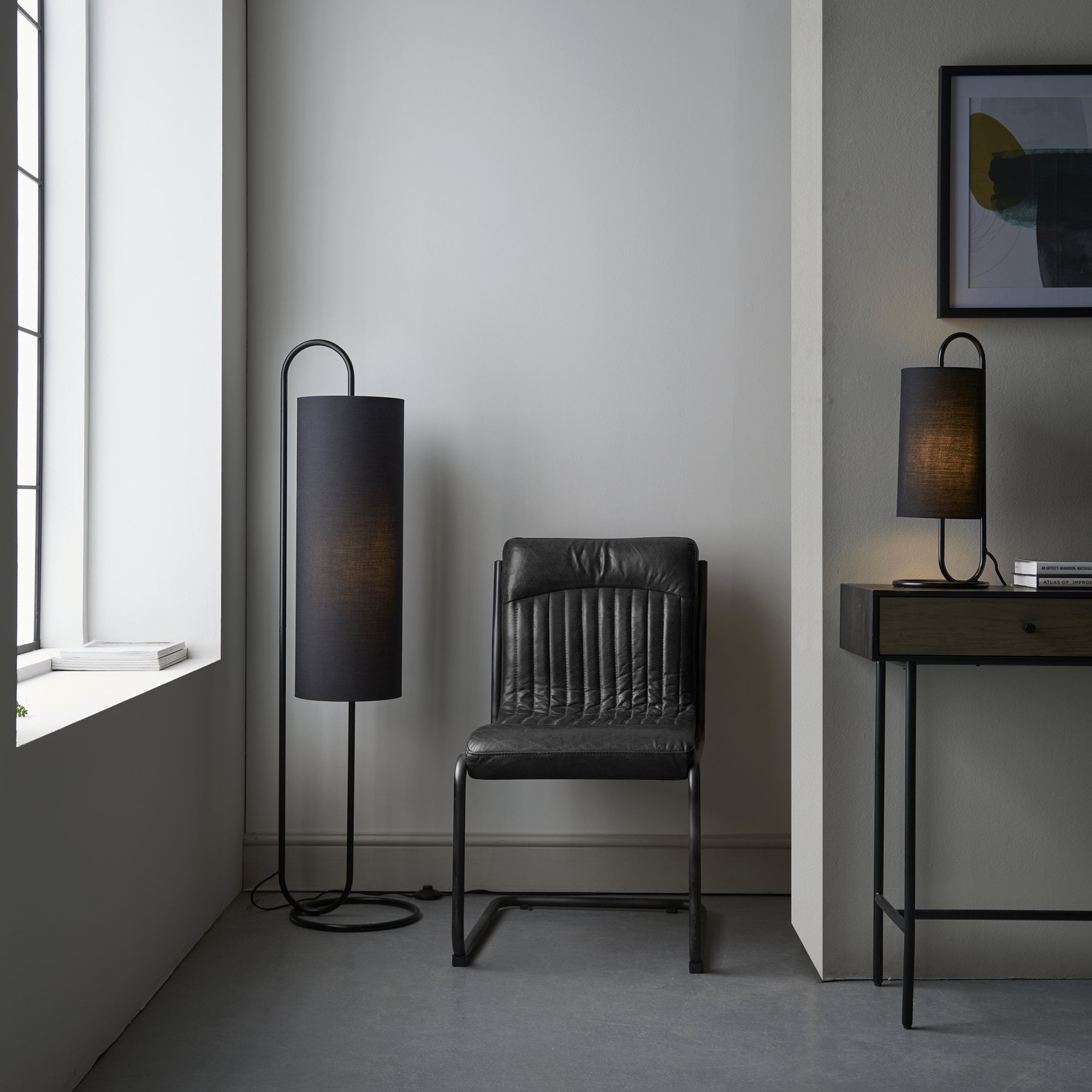 Endon Klip Metal Frame Table Lamp - Matt Black With Black Shade - Short
