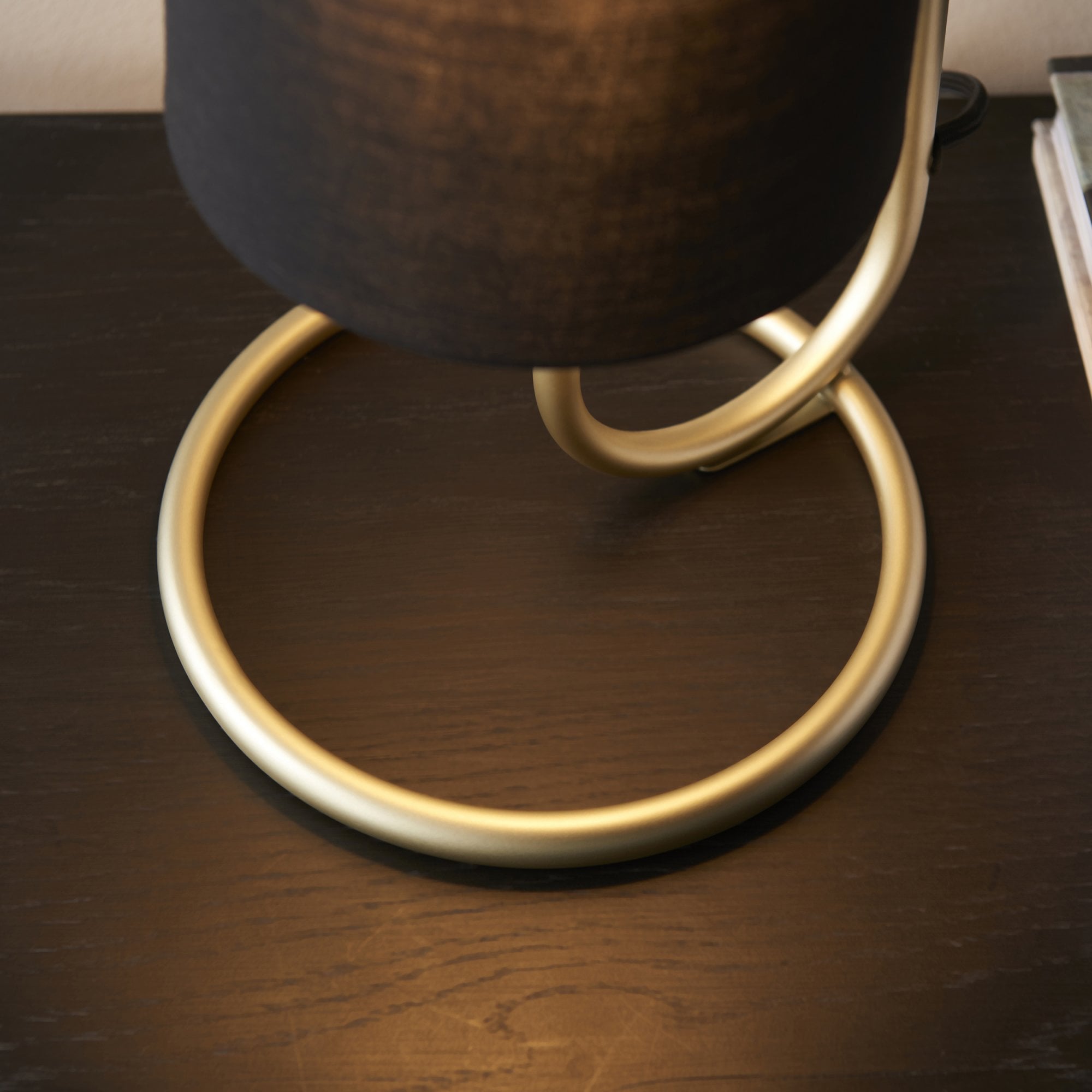 Endon Klip Metal Frame Table Lamp - Antique Brass With Black Shade - Short