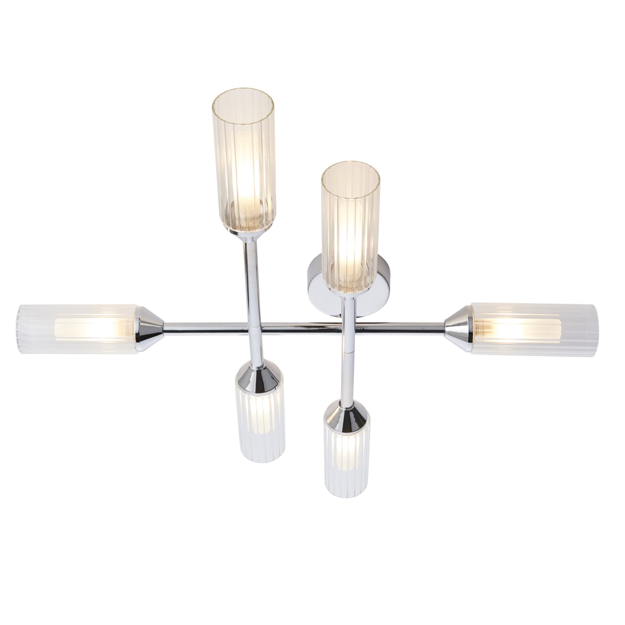 Utopia Flute 6 Light Semi-Flush - Ribbed & Frosted Chrome