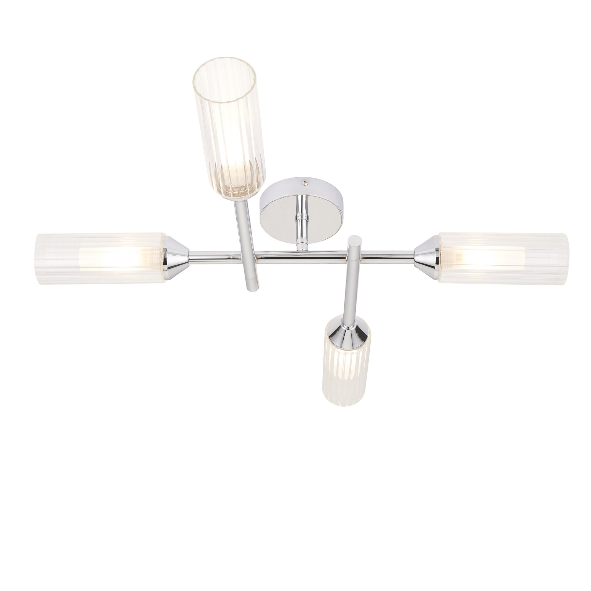 Utopia Flute 4 Light Semi-Flush - Frosted, Ribbed Glass & Chrome