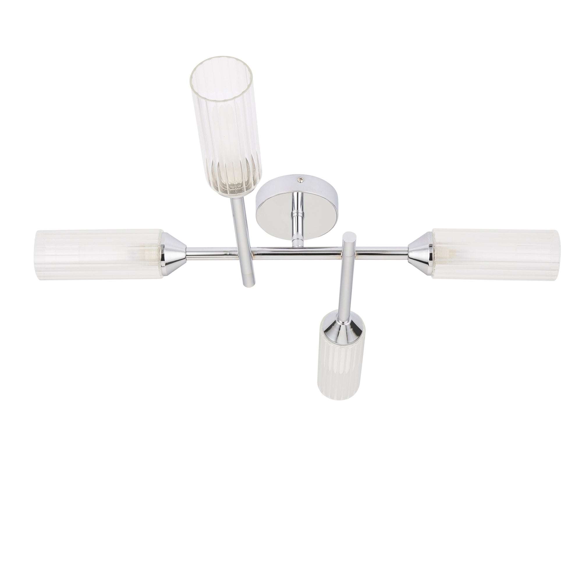 Utopia Flute 4 Light Semi-Flush - Frosted, Ribbed Glass & Chrome