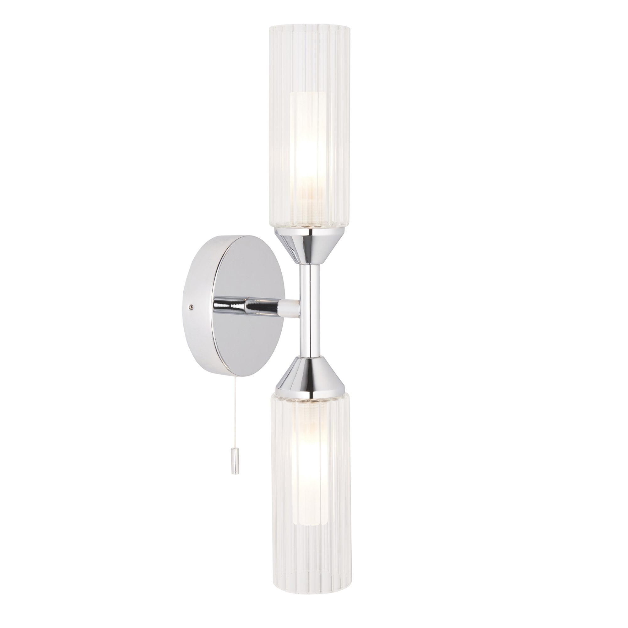 Endon Flute Double Wall Light - Frosted, Ribbed Glass & Chrome