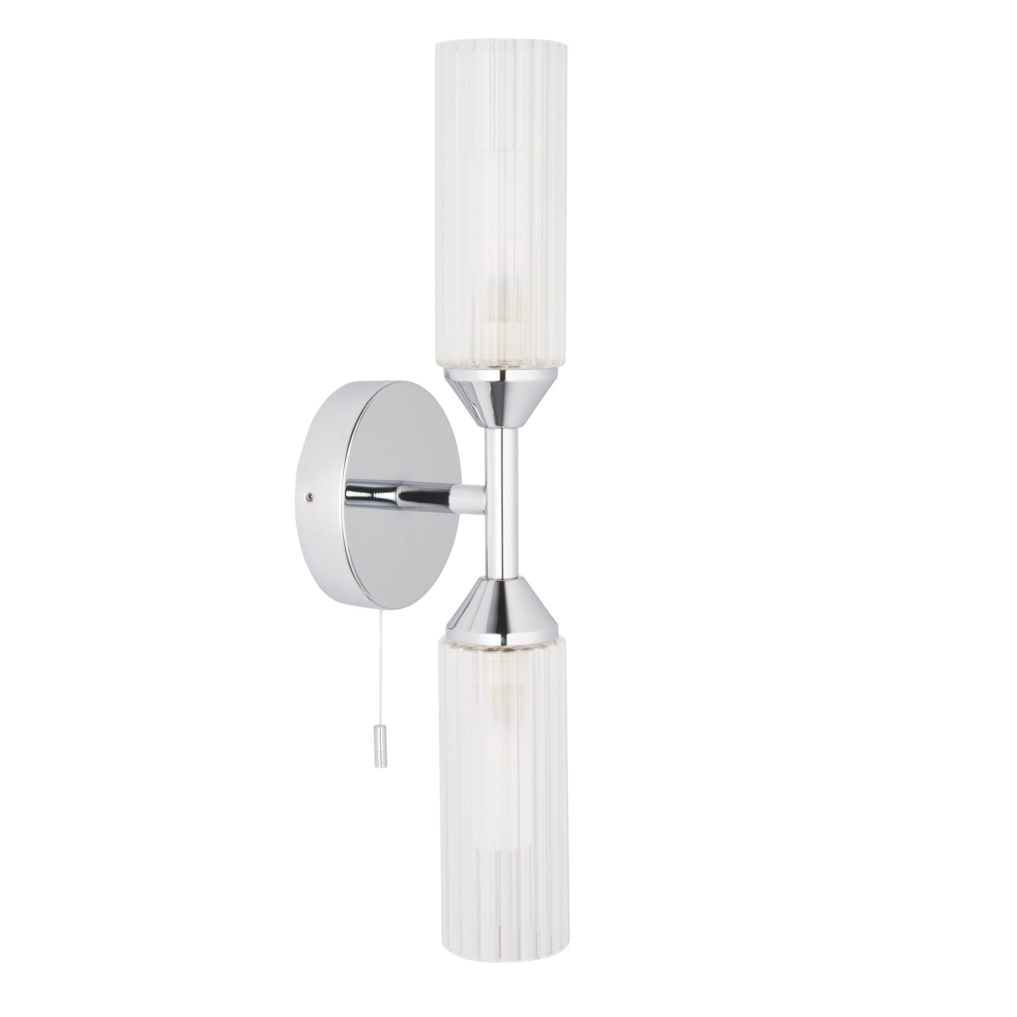 Utopia Flute Double Wall Light - Frosted, Ribbed Glass & Chrome