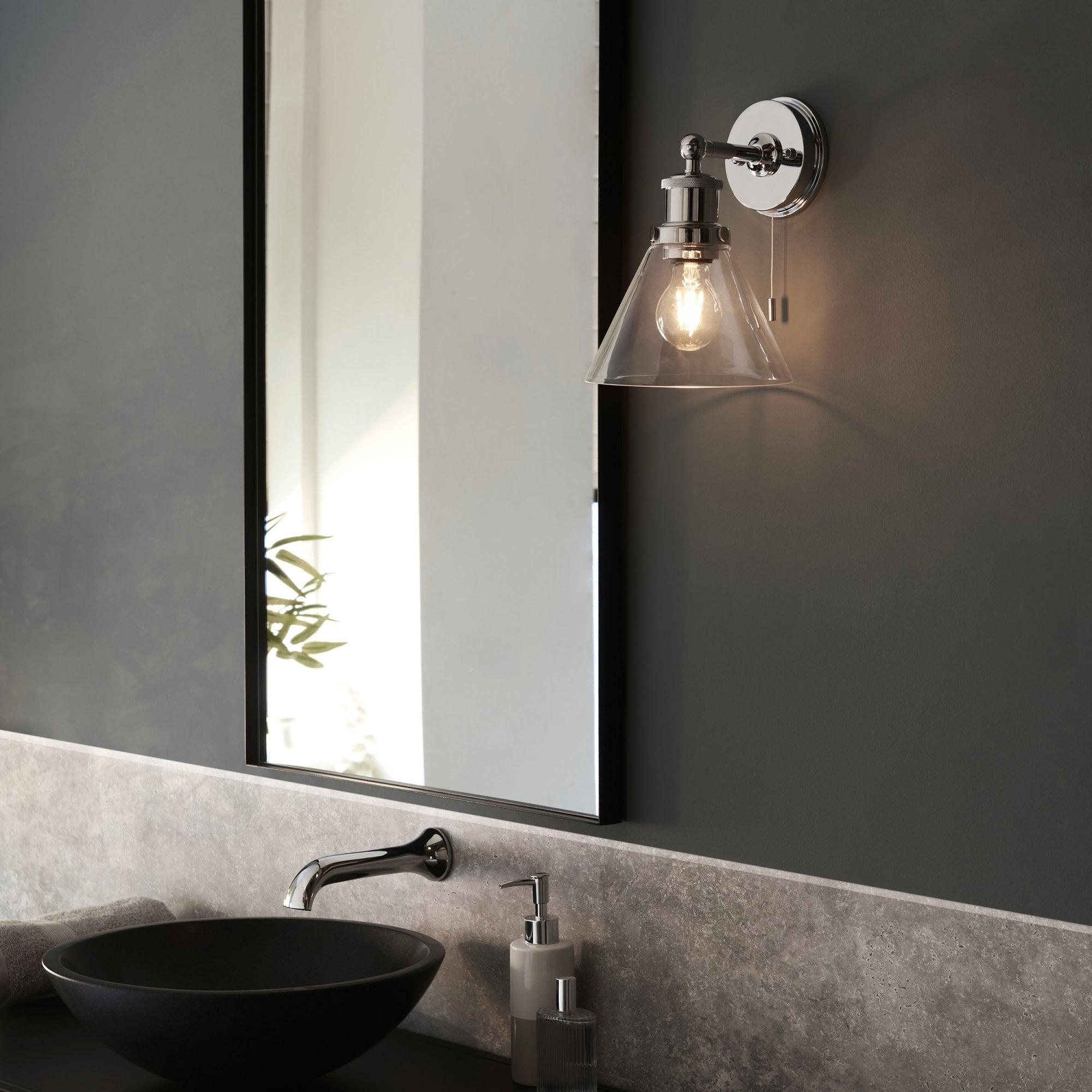 Utopia Maldon IP44 Wall Light - Chrome Plated & Clear Coned Glass