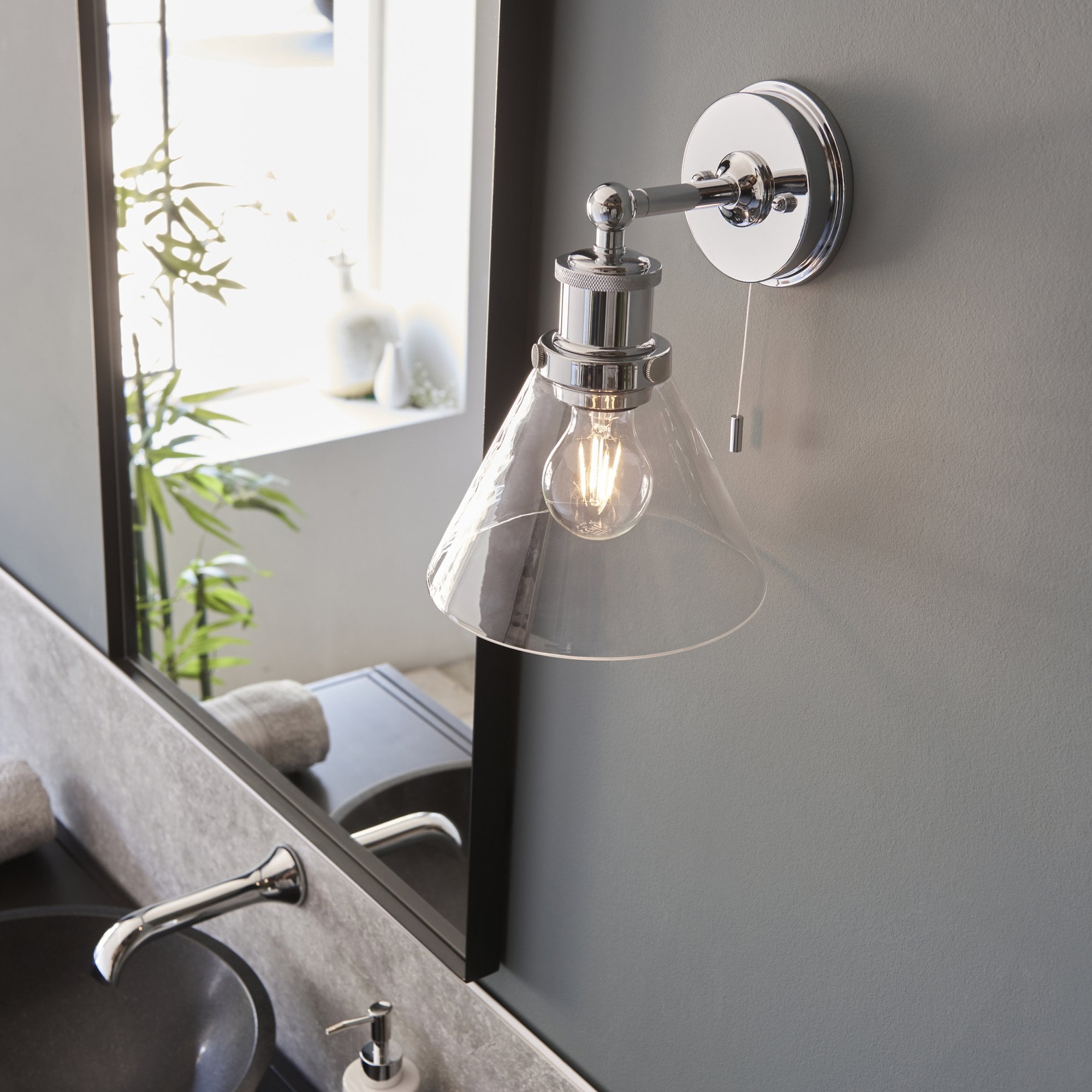 Utopia Maldon IP44 Wall Light - Chrome Plated & Clear Coned Glass