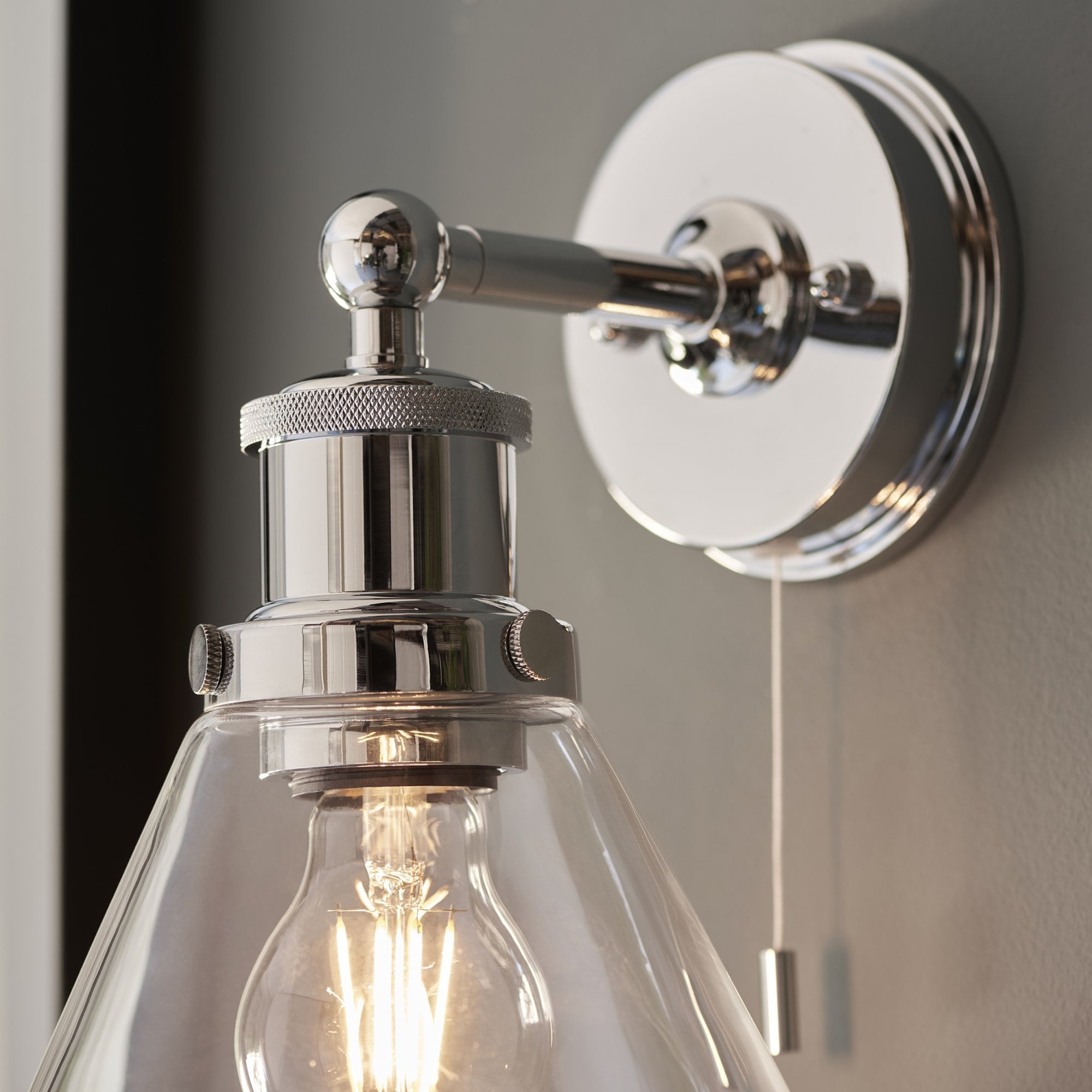 Utopia Maldon IP44 Wall Light - Chrome Plated & Clear Coned Glass