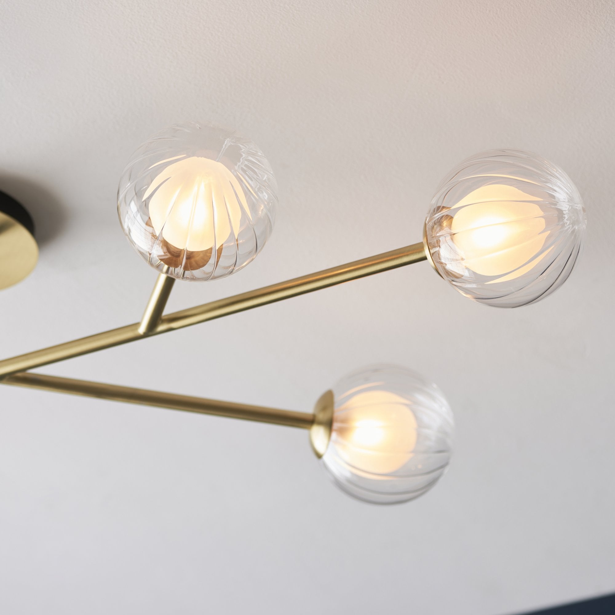 Utopia Matrix Round 6 Light Ceiling Semi Flush - Satin Brass & Glass