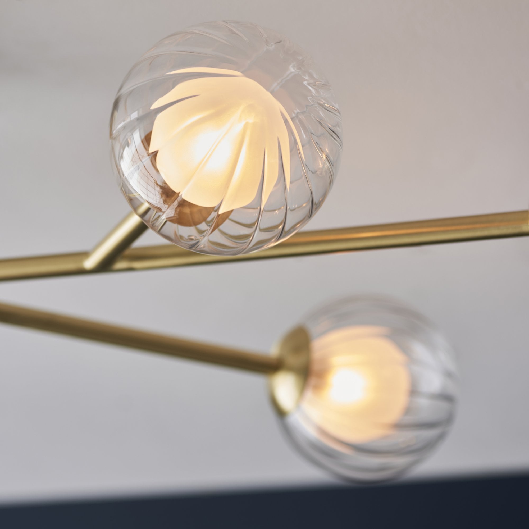 Utopia Matrix Round 6 Light Ceiling Semi Flush - Satin Brass & Glass