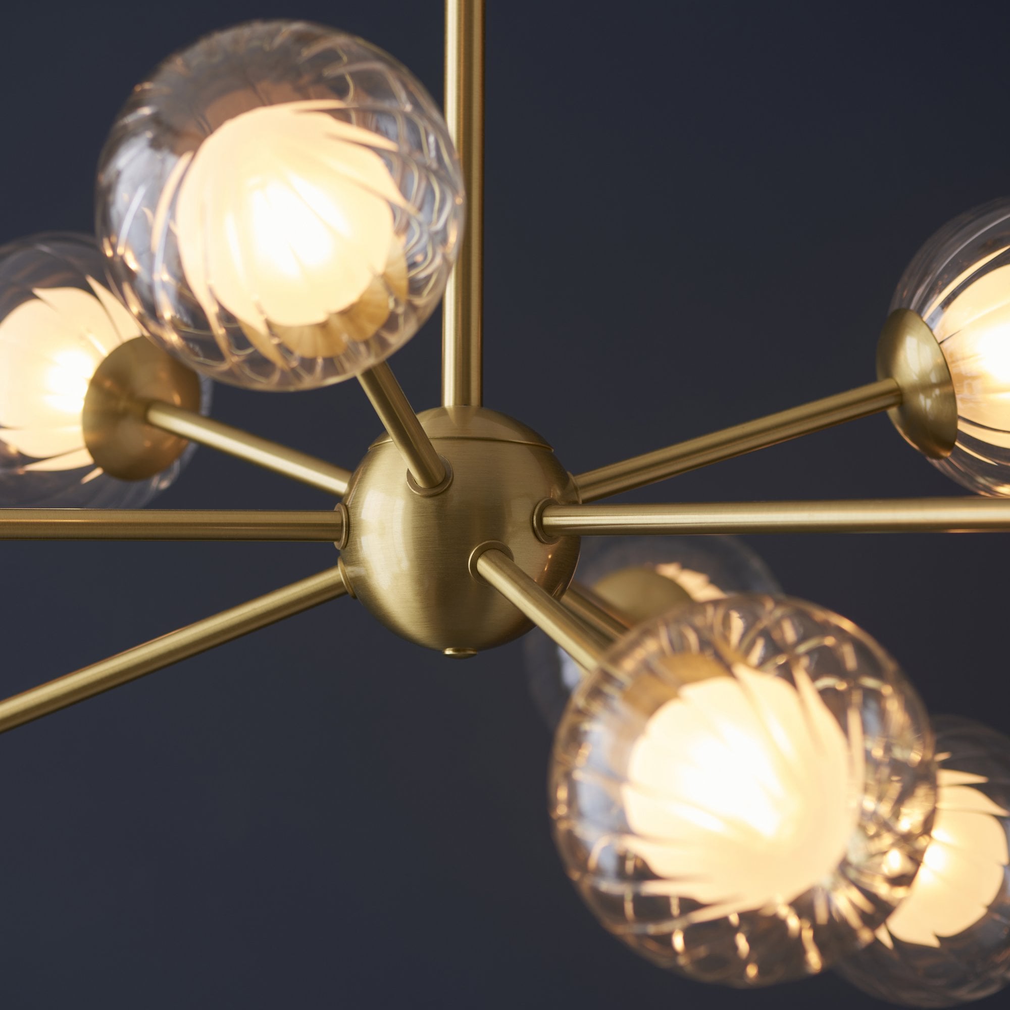 Utopia Matrix Round 9 Light Ceiling Semi Flush - Satin Brass & Glass