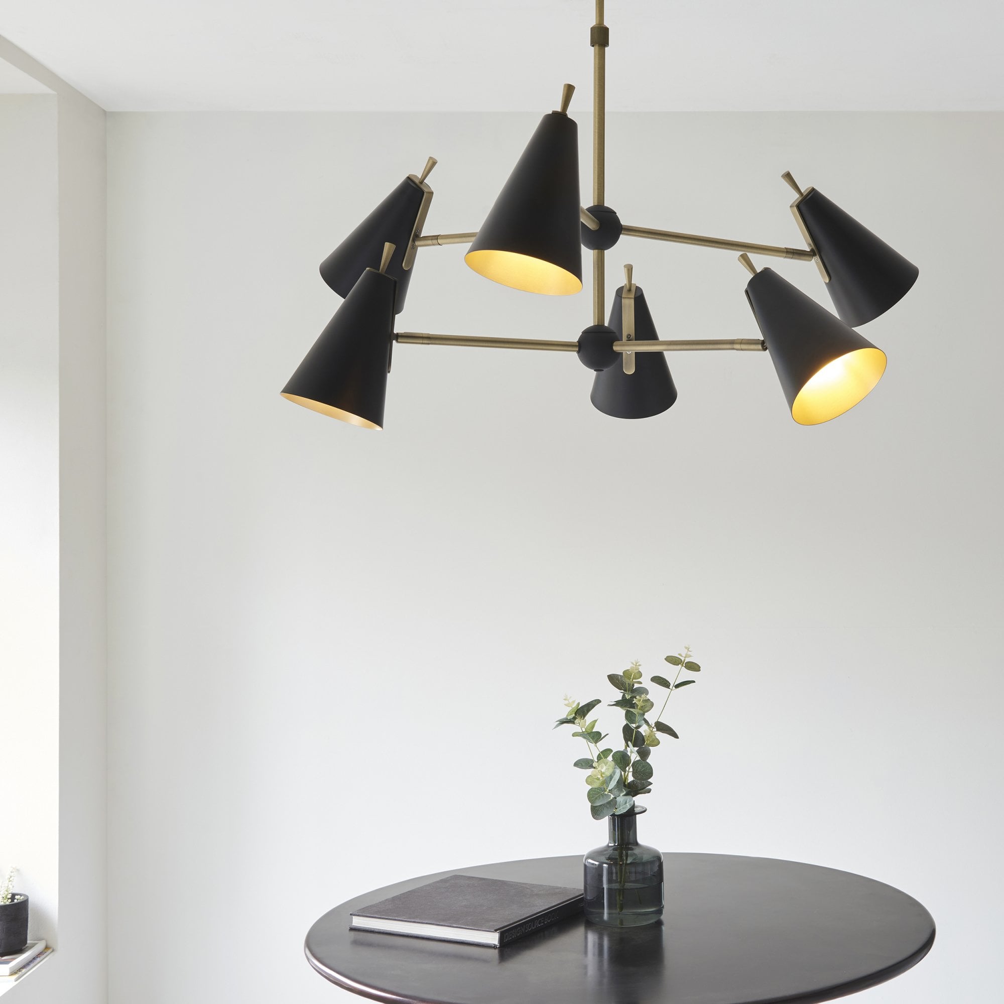 Endon Horn Mid Century 6 Light Pendant - Matt Antique Gold & Matt Black