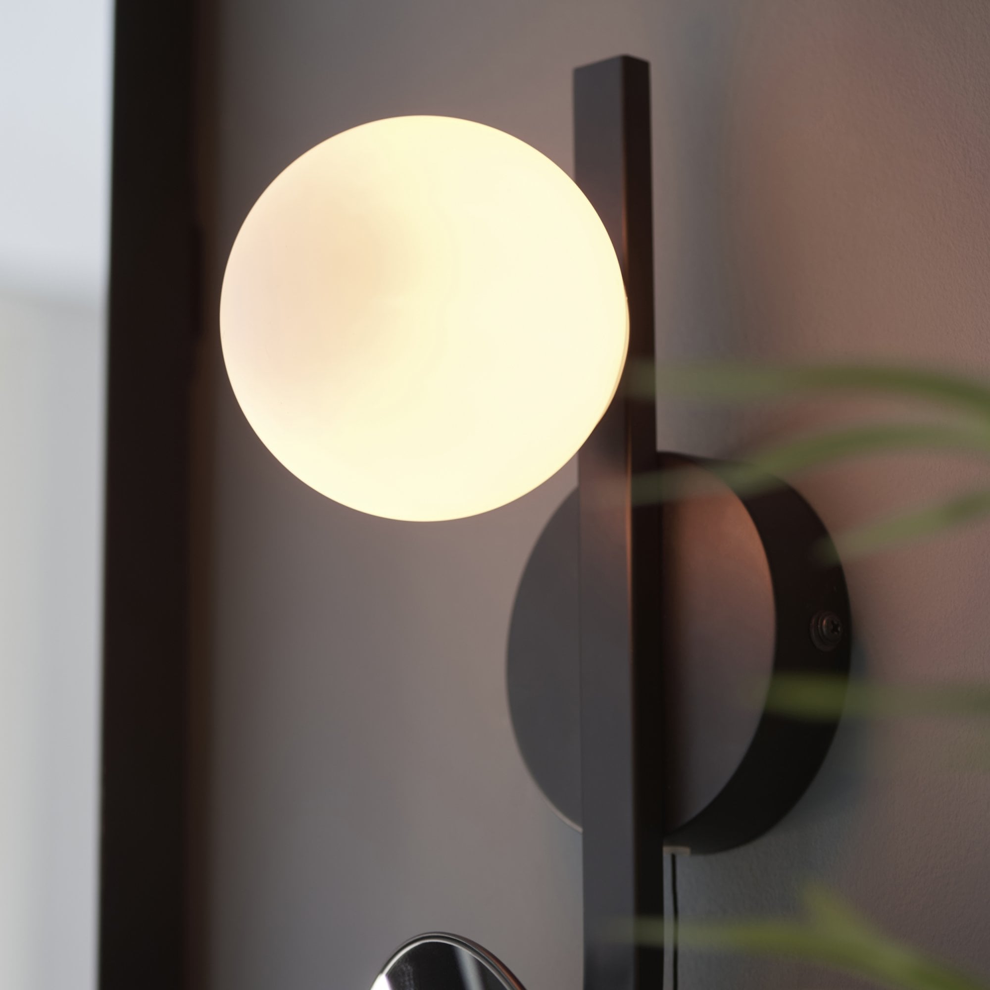 Utopia Mini Moon & Mirror IP44 Wall Light - Black & Opal Glass