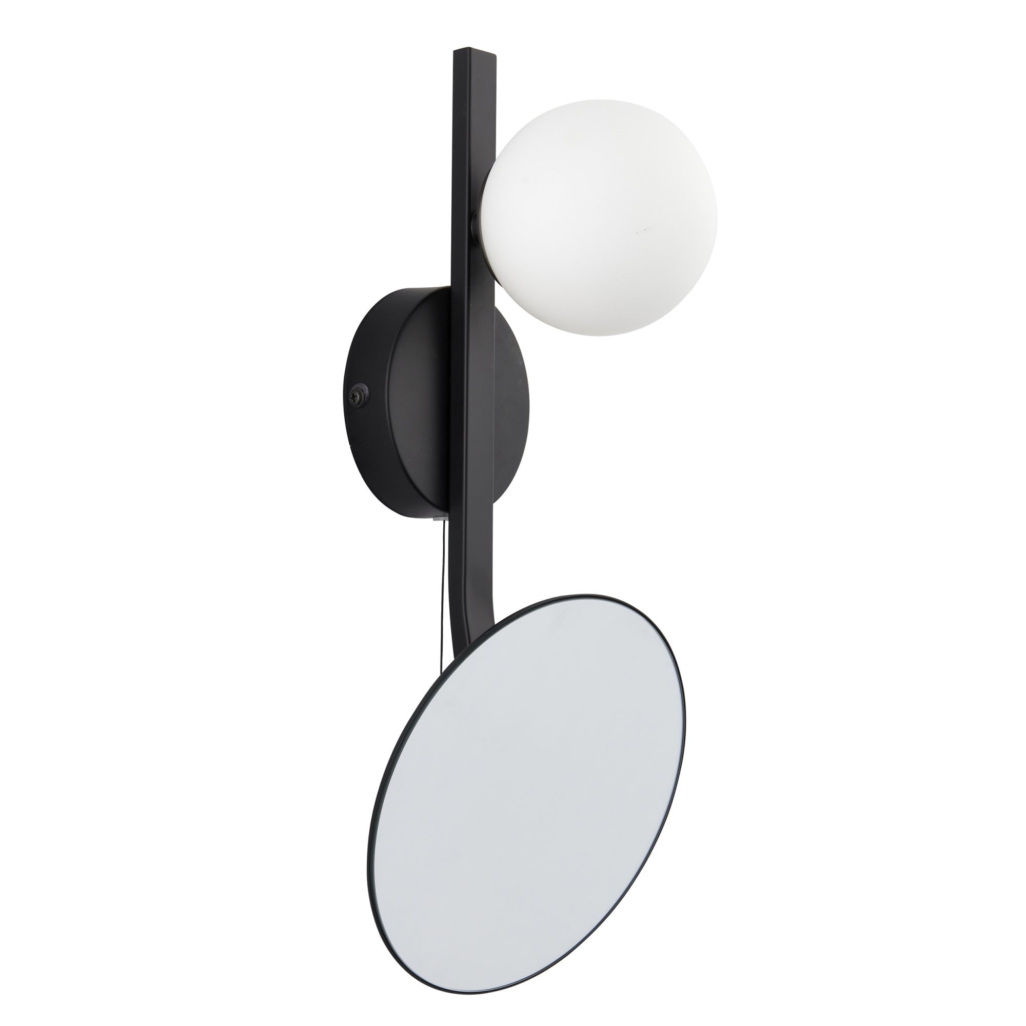 Utopia Mini Moon & Mirror IP44 Wall Light - Black & Opal Glass