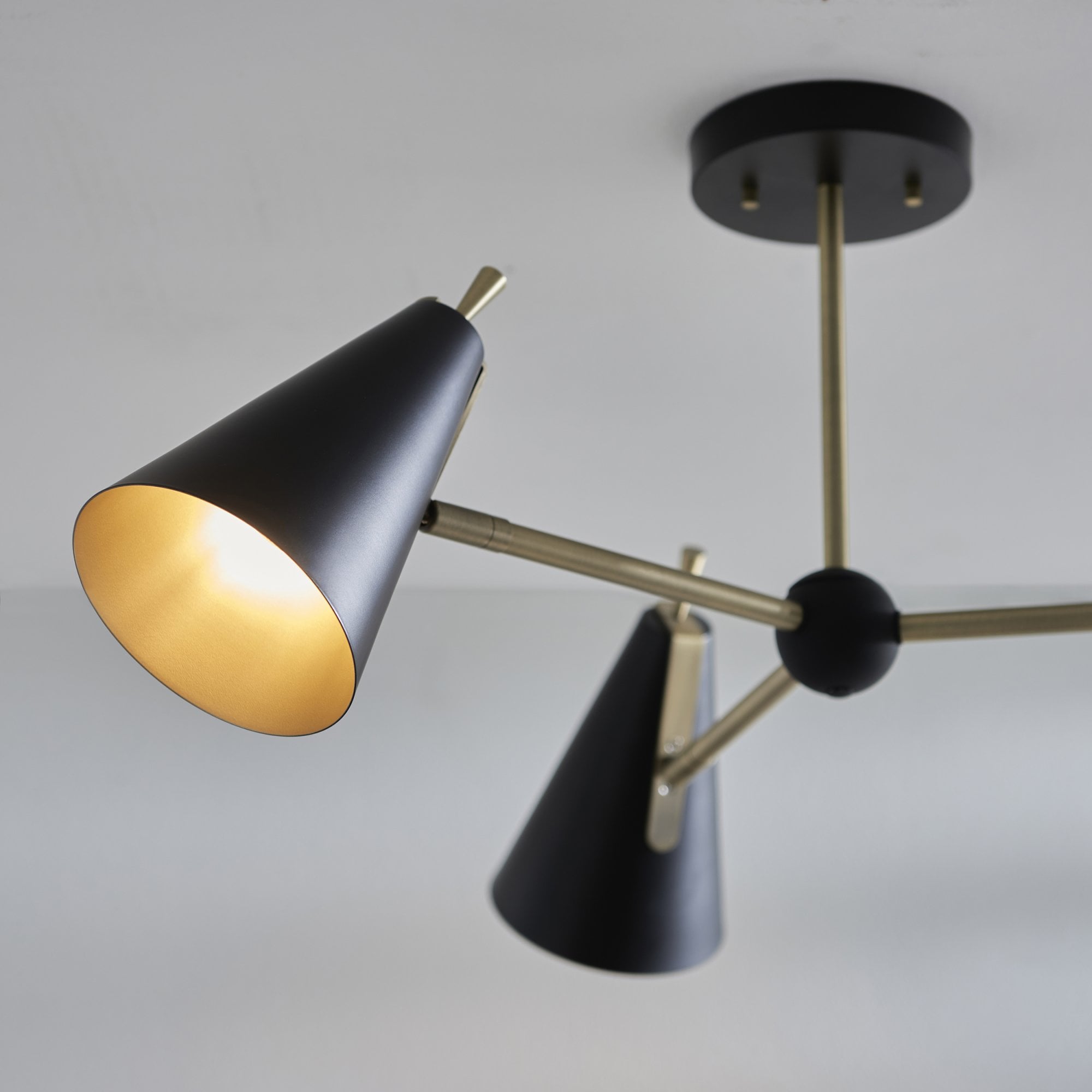 Utopia Horn Mid Century 3 Light Semi Flush - Matt Antique Gold & Matt Black