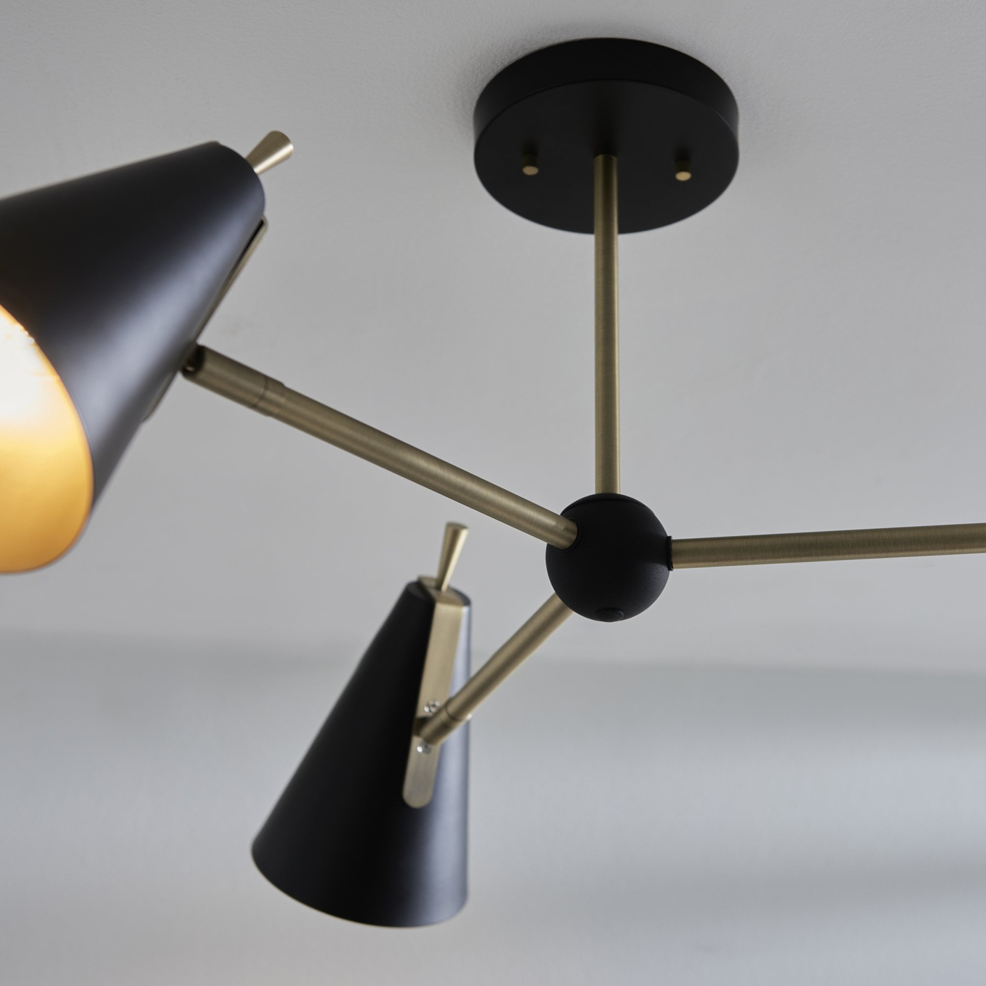 Utopia Horn Mid Century 3 Light Semi Flush - Matt Antique Gold & Matt Black