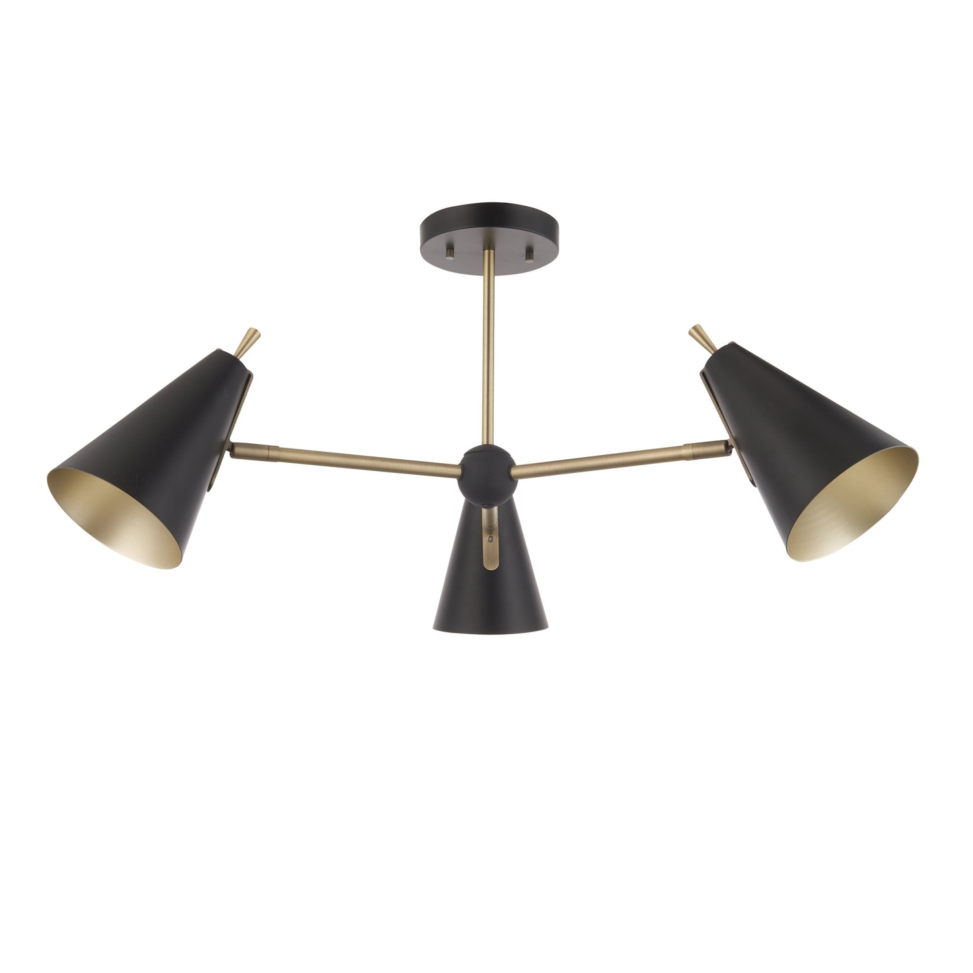 Utopia Horn Mid Century 3 Light Semi Flush - Matt Antique Gold & Matt Black