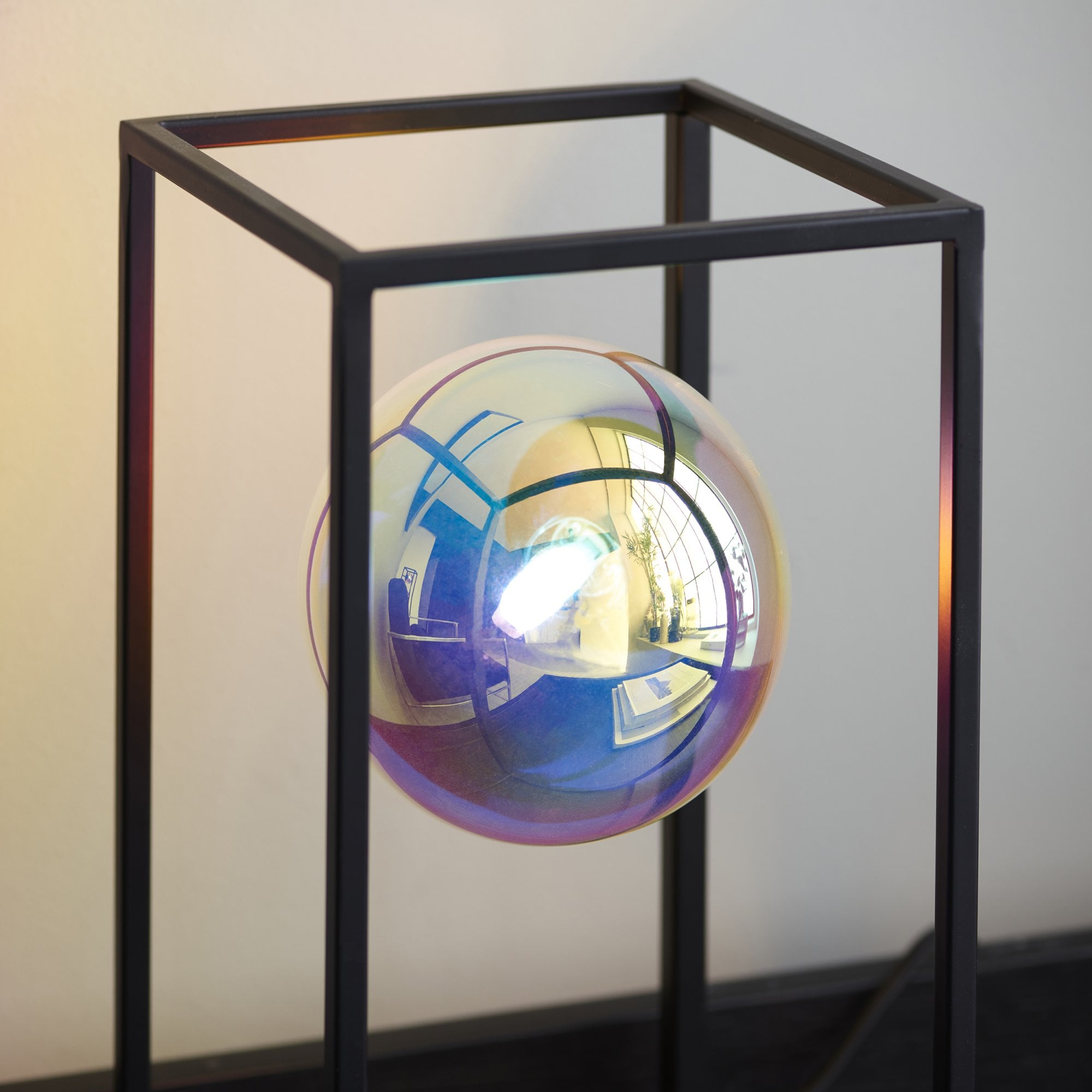 Endon Kinjo Open Frame Table Light - Matt Black & Iridescent Glass
