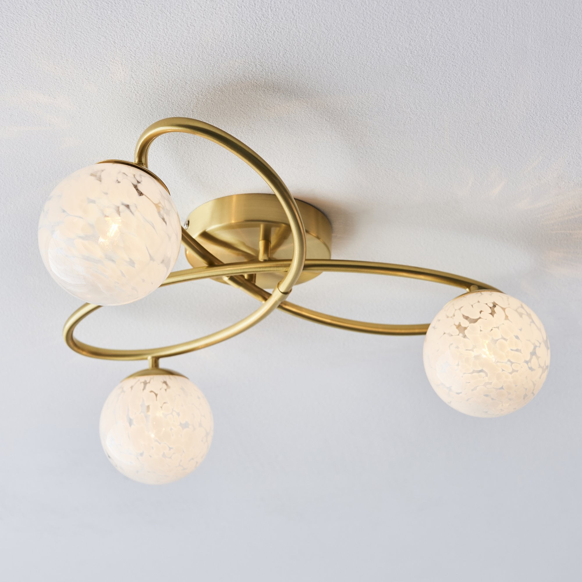 Endon Maye 3 Light Semi Flush - Satin Brass & Confetti Glass