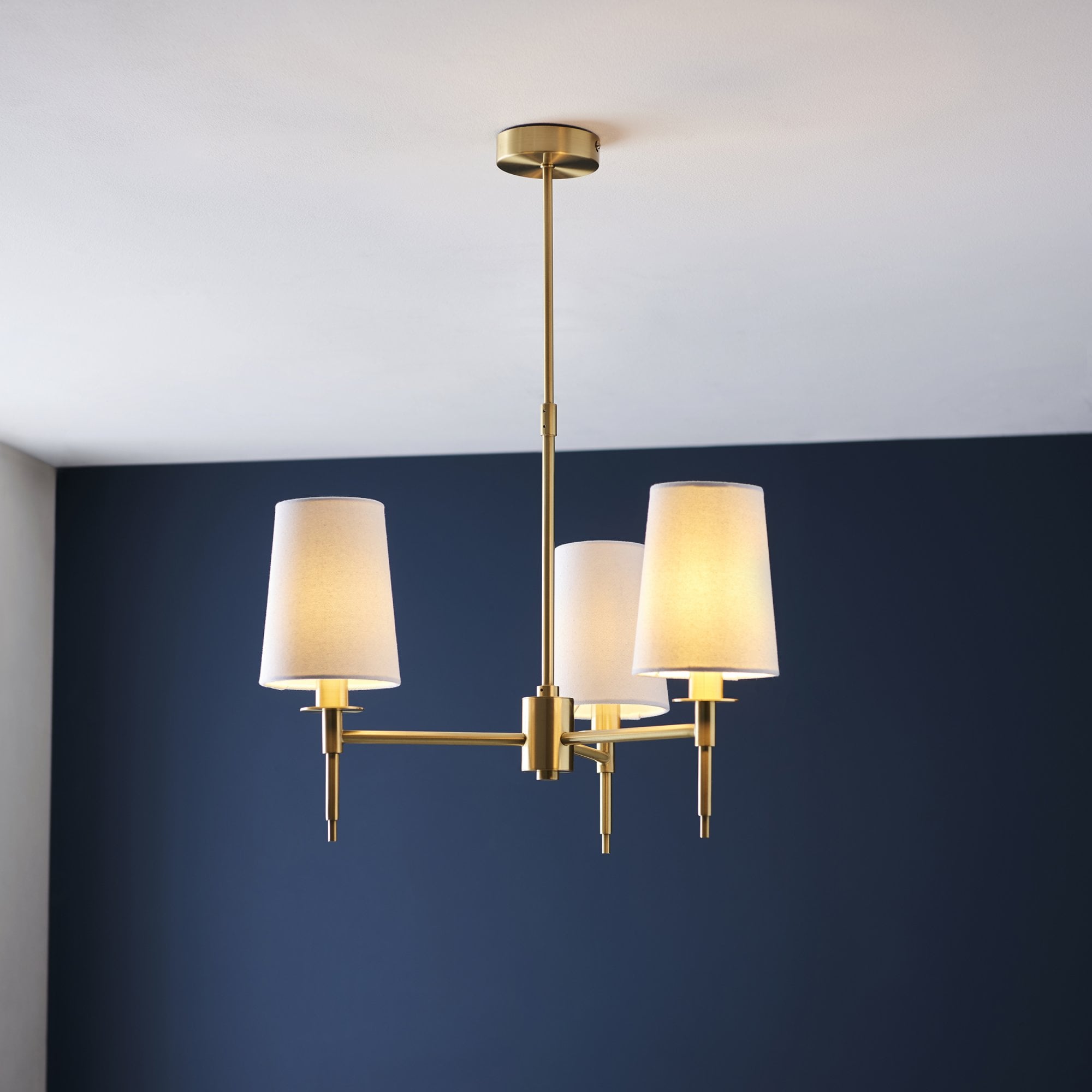 Utopia Eton 3 Light Multi Arm Pendant - Satin Brass & Tapered Shades