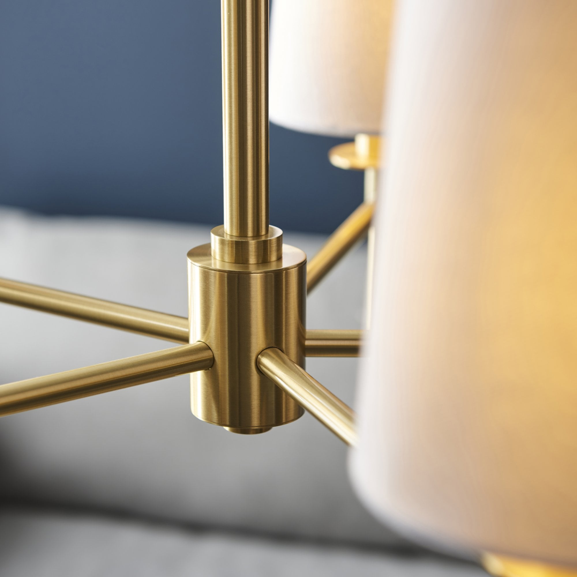 Utopia Eton 5 Light Multi Arm Pendant - Satin Brass & Tapered Shades