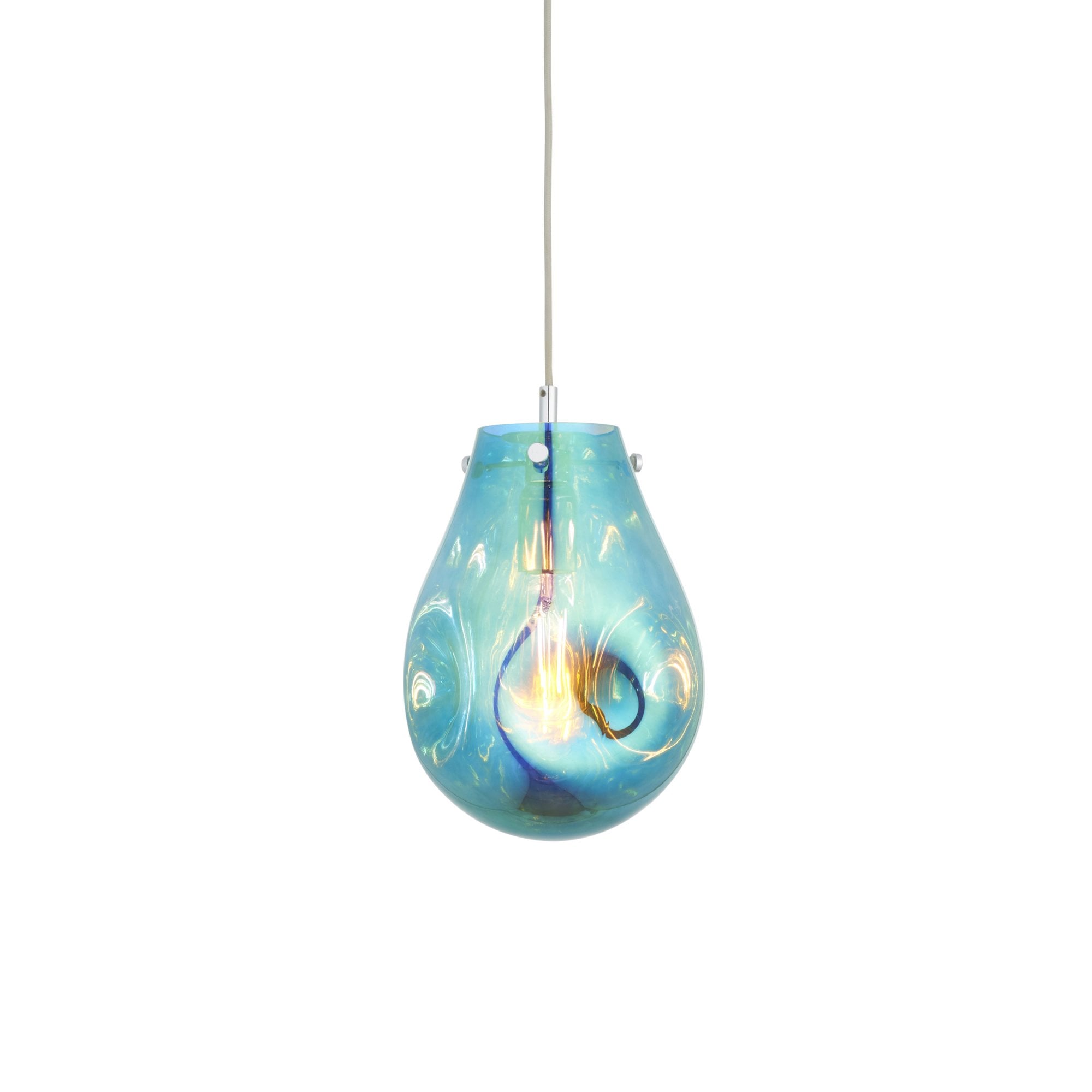 Utopia Dent Medium Glass Ceiling Pendant - Metallic Petrol