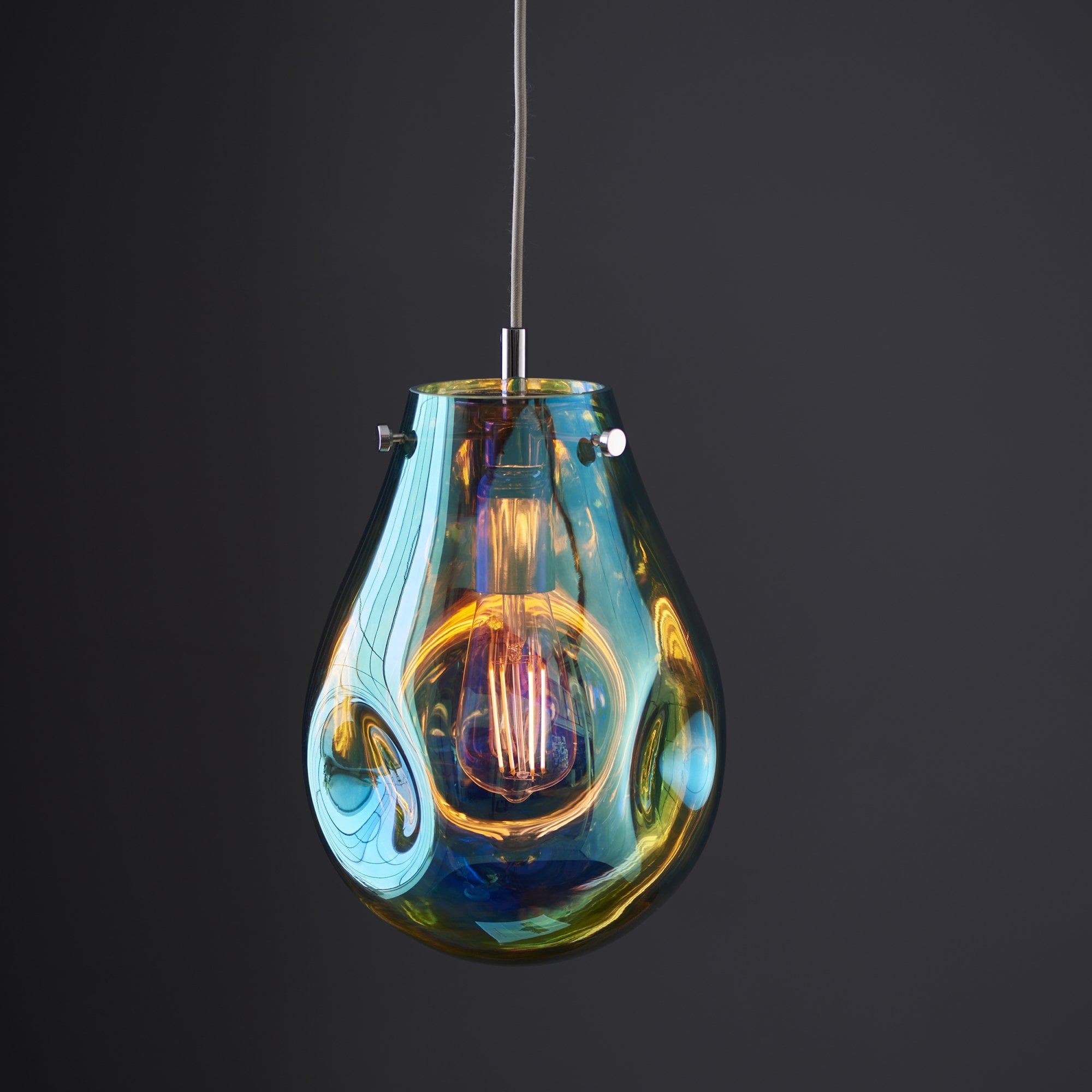 Utopia Dent Medium Glass Ceiling Pendant - Metallic Petrol