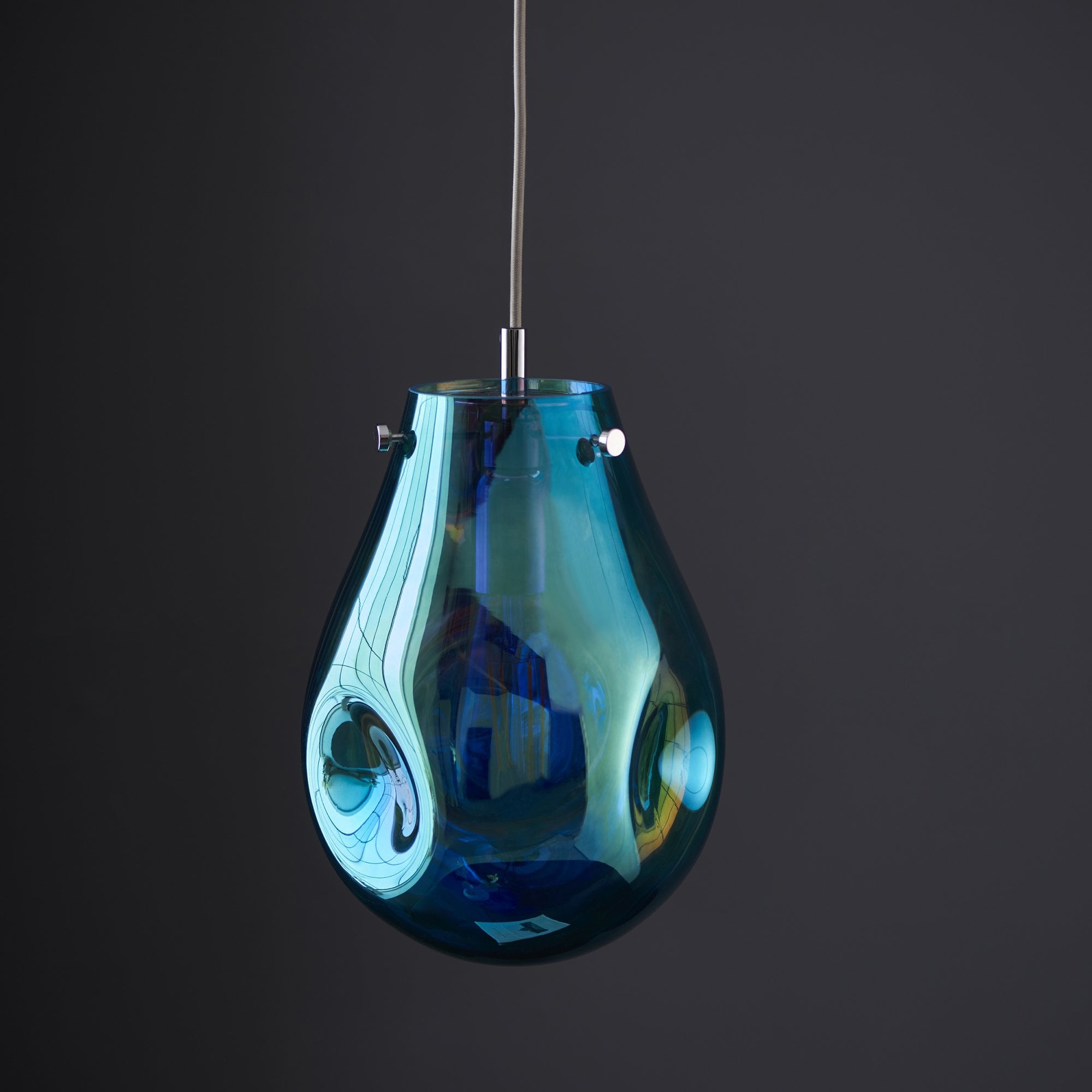 Utopia Dent Medium Glass Ceiling Pendant - Metallic Petrol