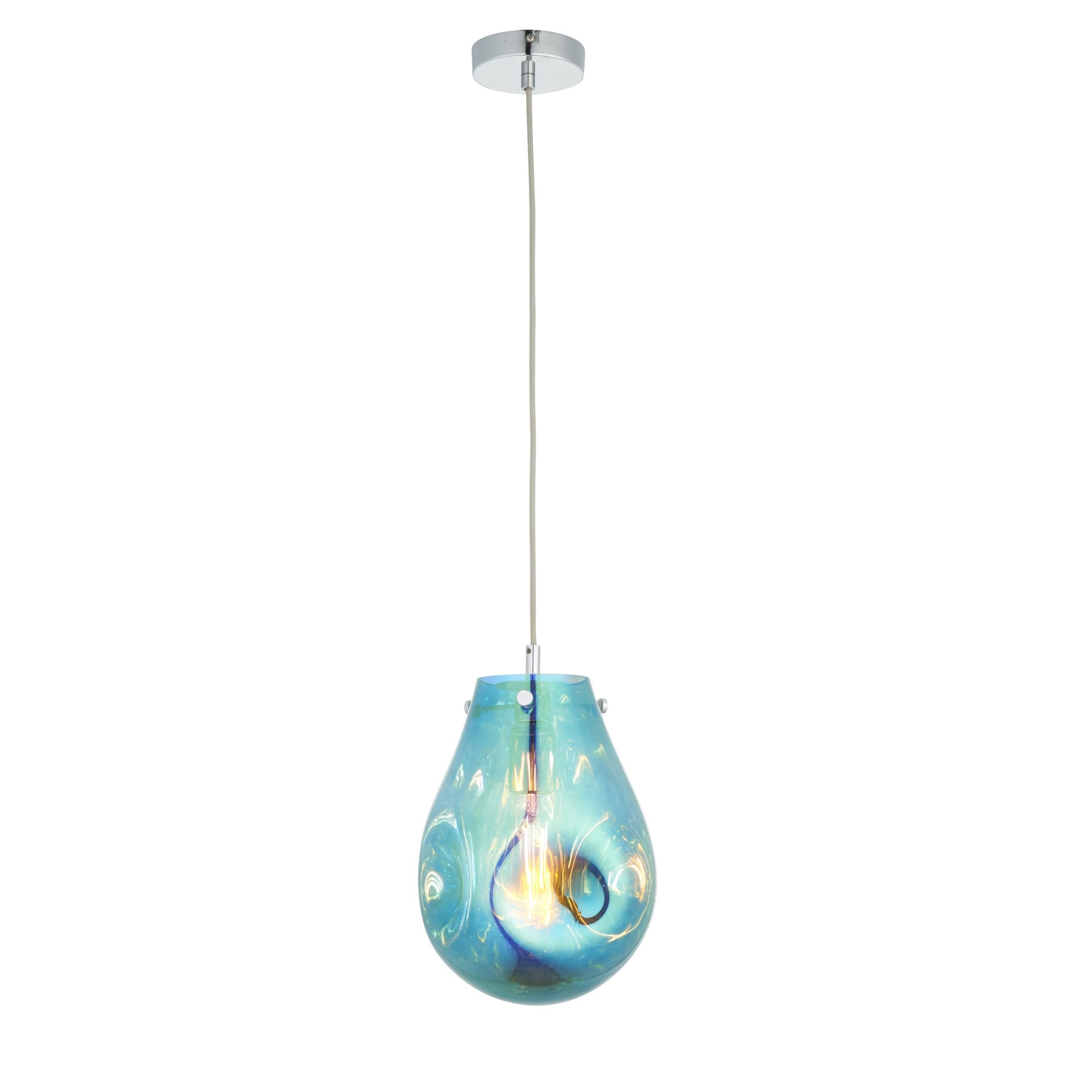 Utopia Dent Medium Glass Ceiling Pendant - Metallic Petrol