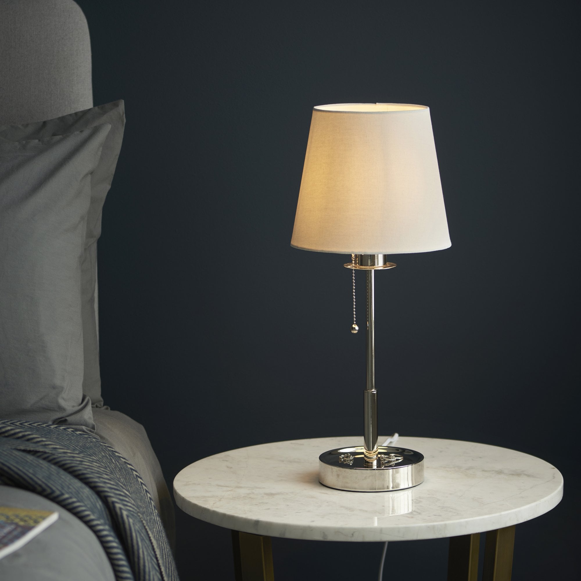 Utopia Eton Vanity Table Lamp - Bright Nickel & Vintage White Tapered Shade