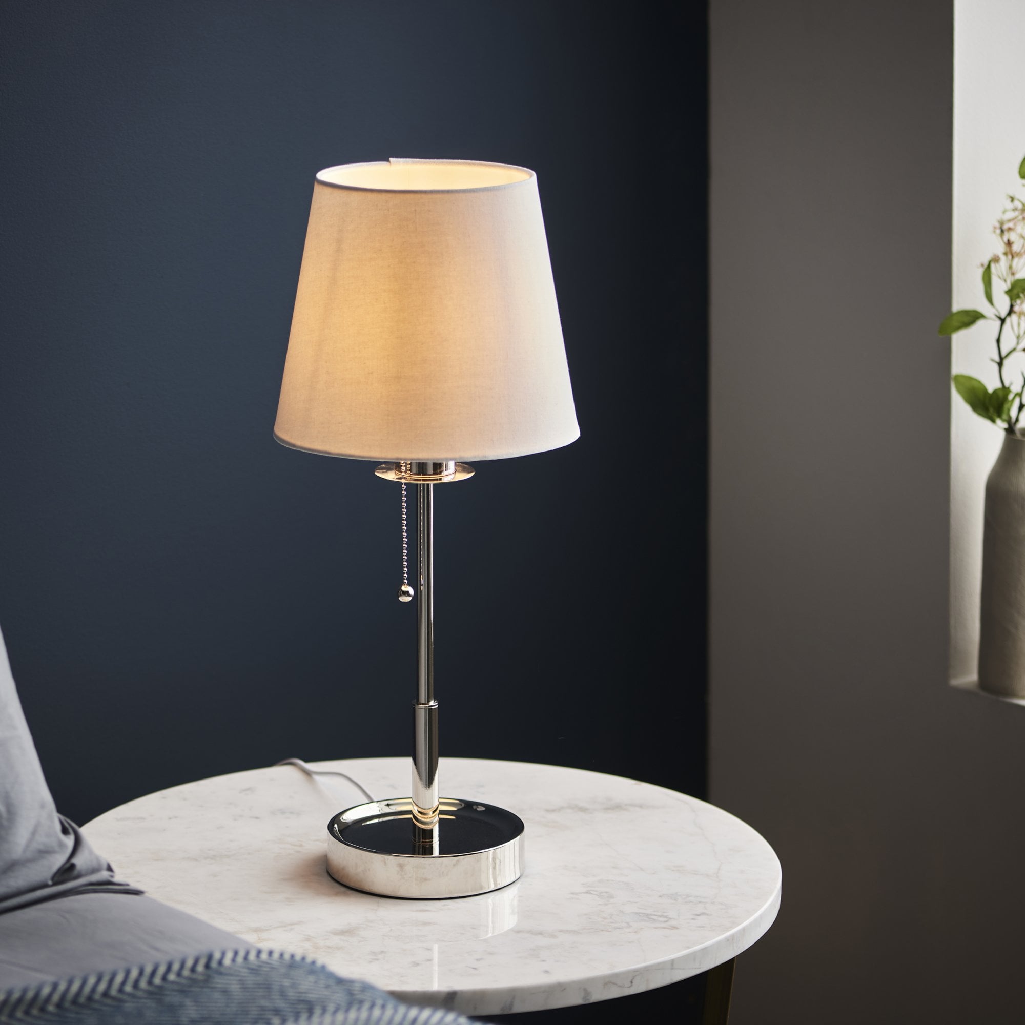 Utopia Eton Vanity Table Lamp - Bright Nickel & Vintage White Tapered Shade